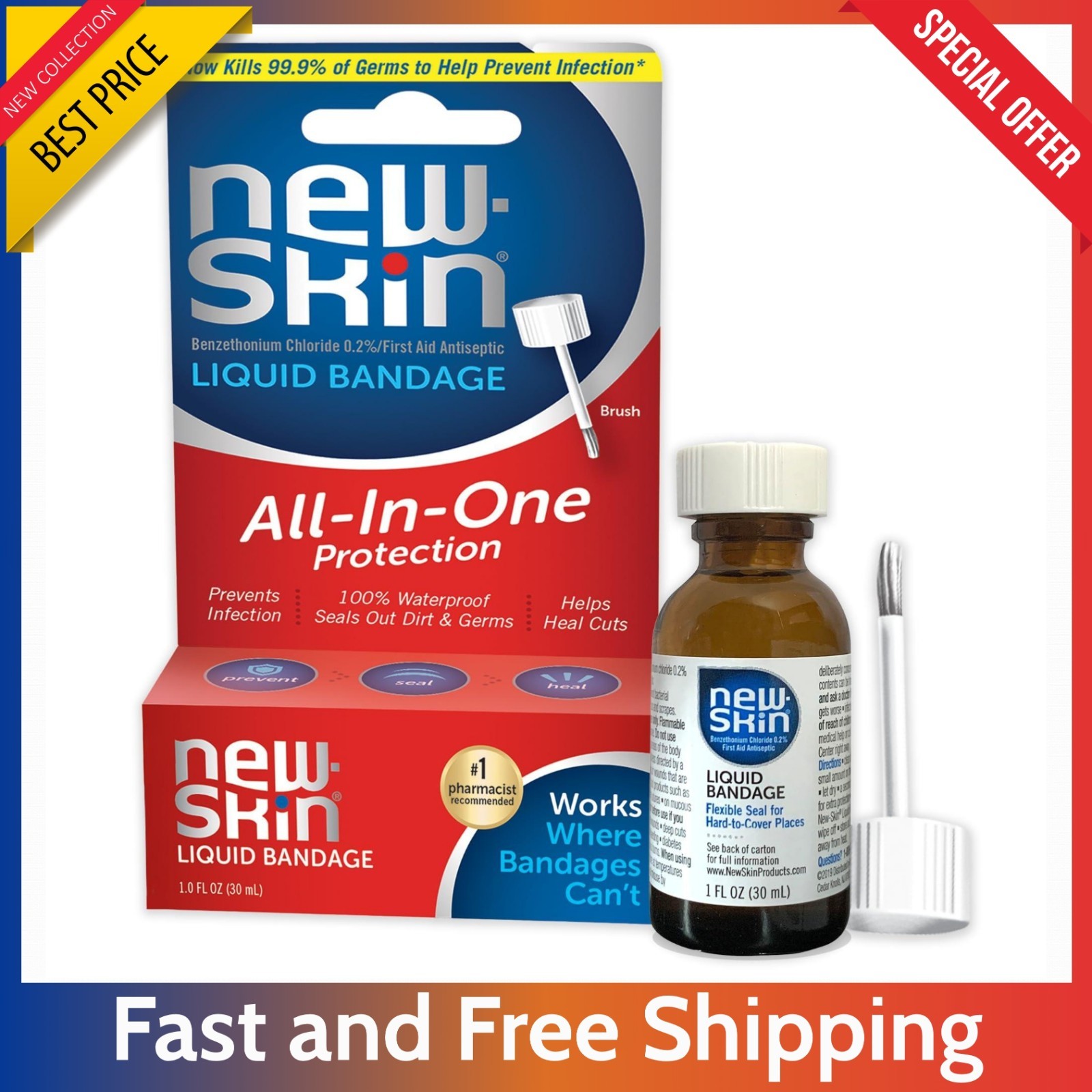 New-Skin Liquid Bandage – Waterproof Protection for Scrapes & Minor Cuts 1 fl oz