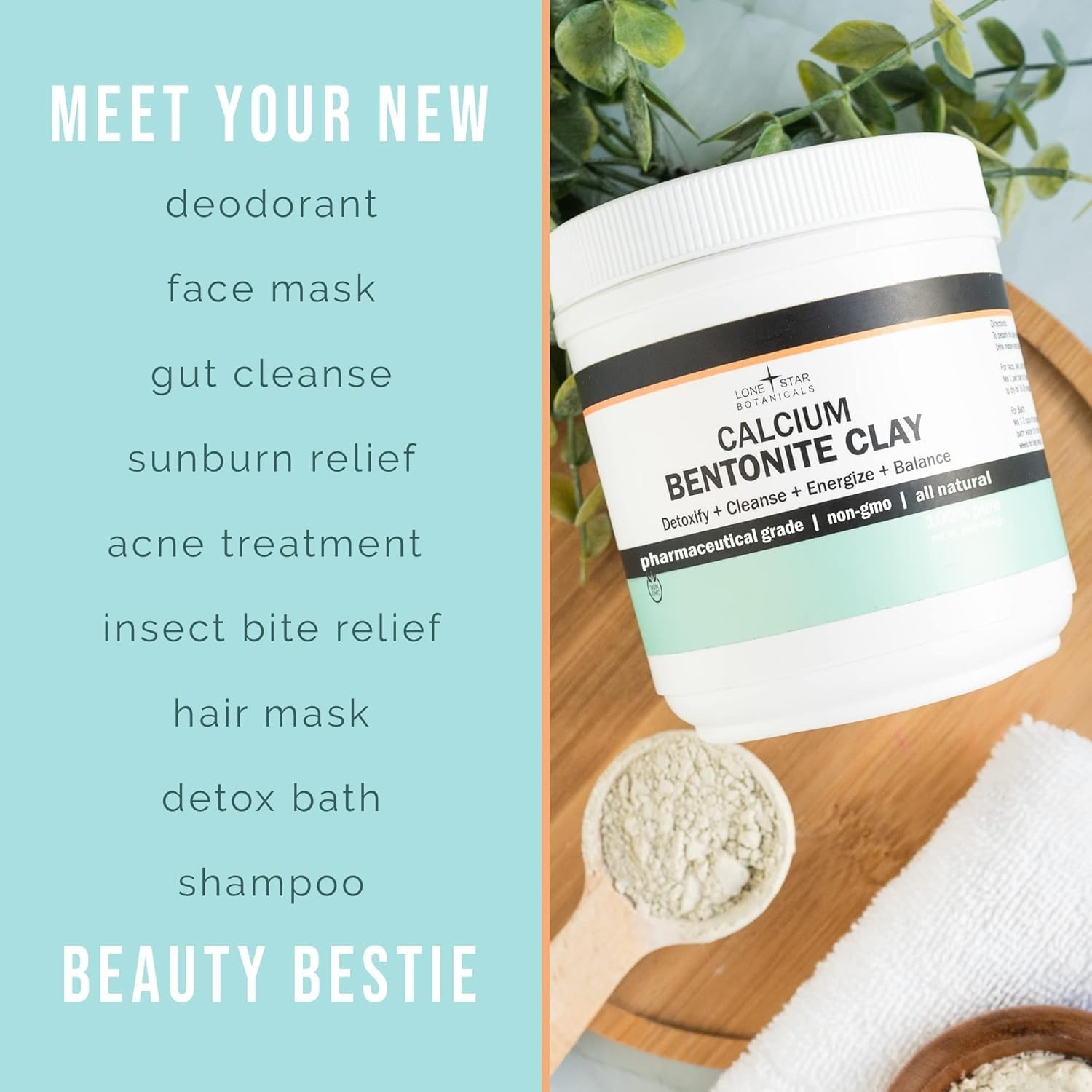 Calcium Bentonite Clay Powder – Versatile 32oz Detox for Skin, Hair & Digestion