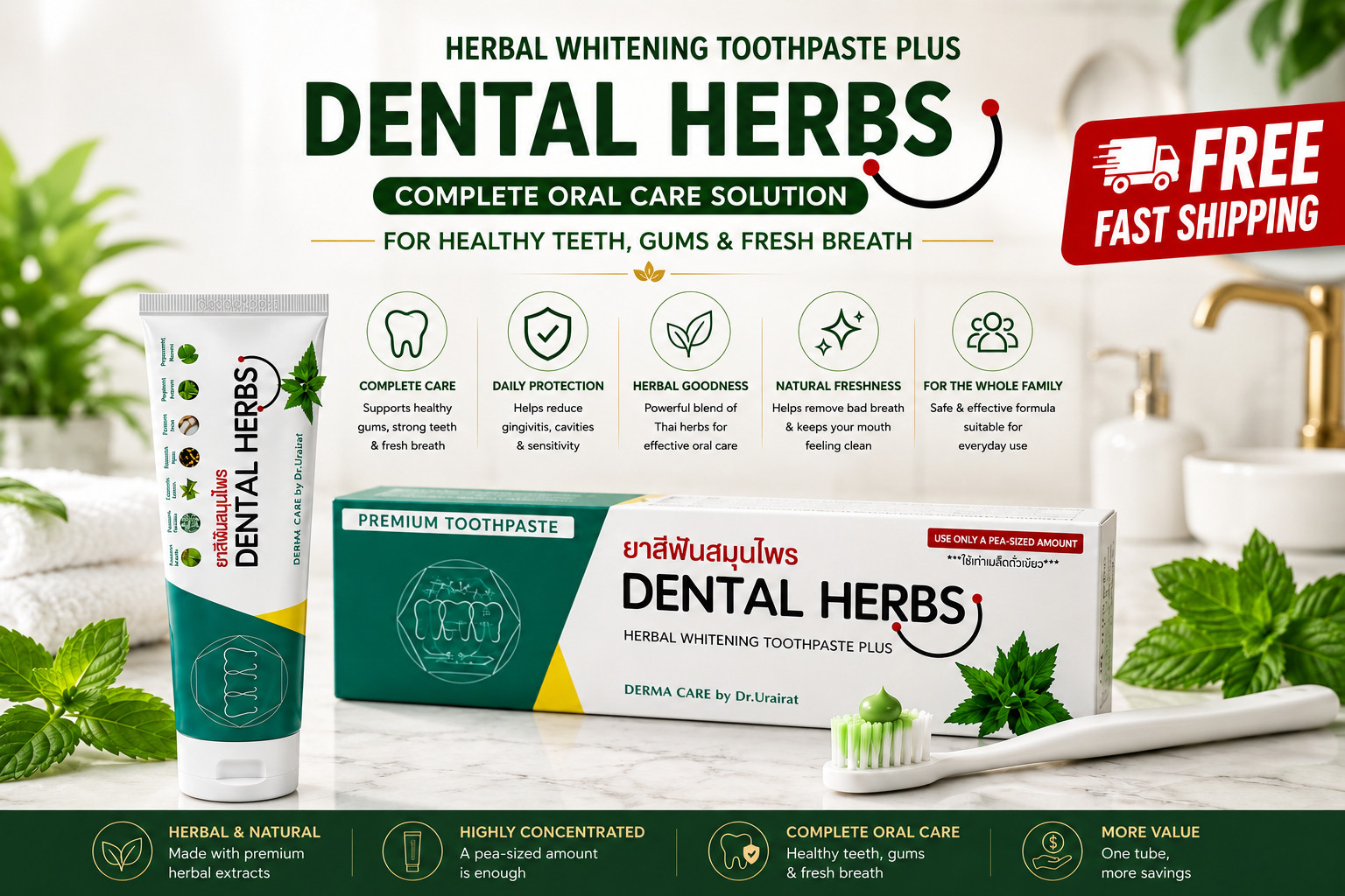 Dental Herbs Herbal Toothpaste Plus Dr Urairat Buy 6 Get 1 FREE Fast Shipping