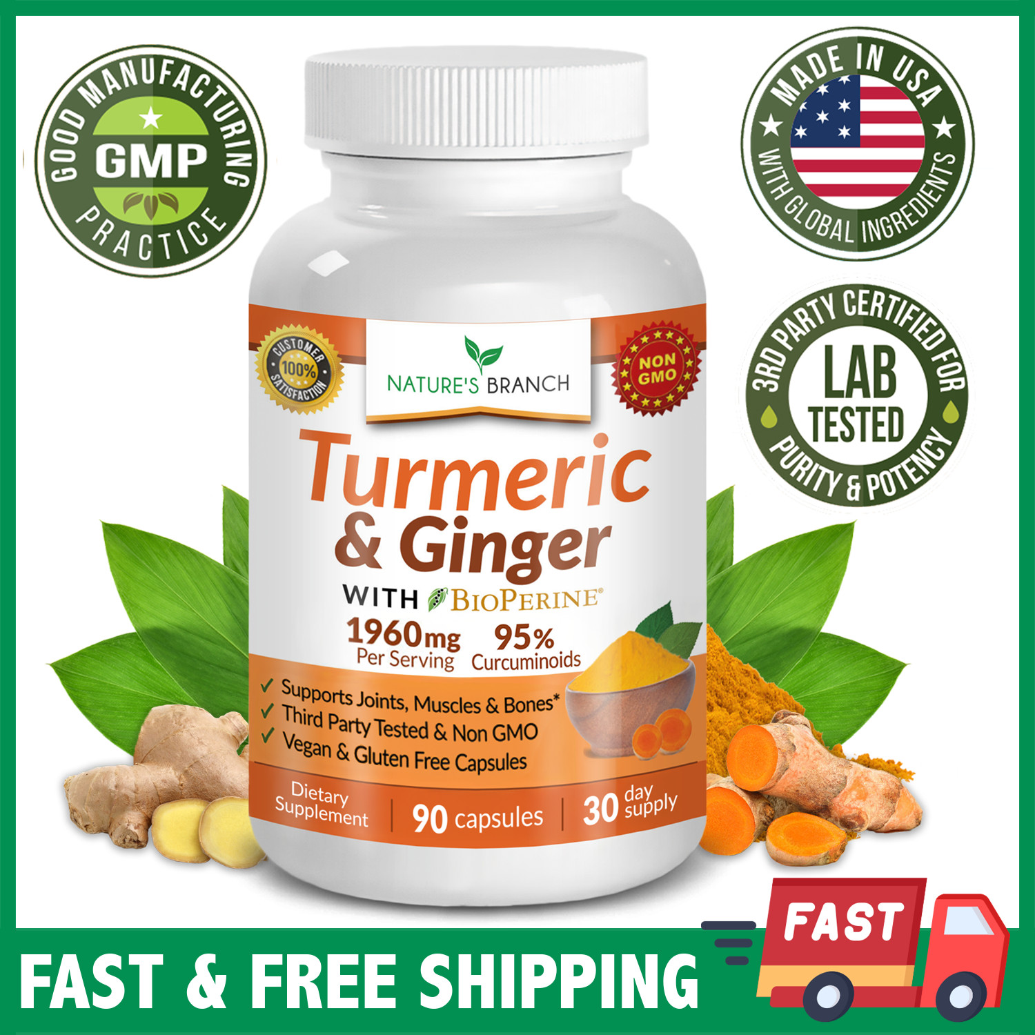 ORGANIC Turmeric and Ginger With BioPerine Black Pepper | Joint Support