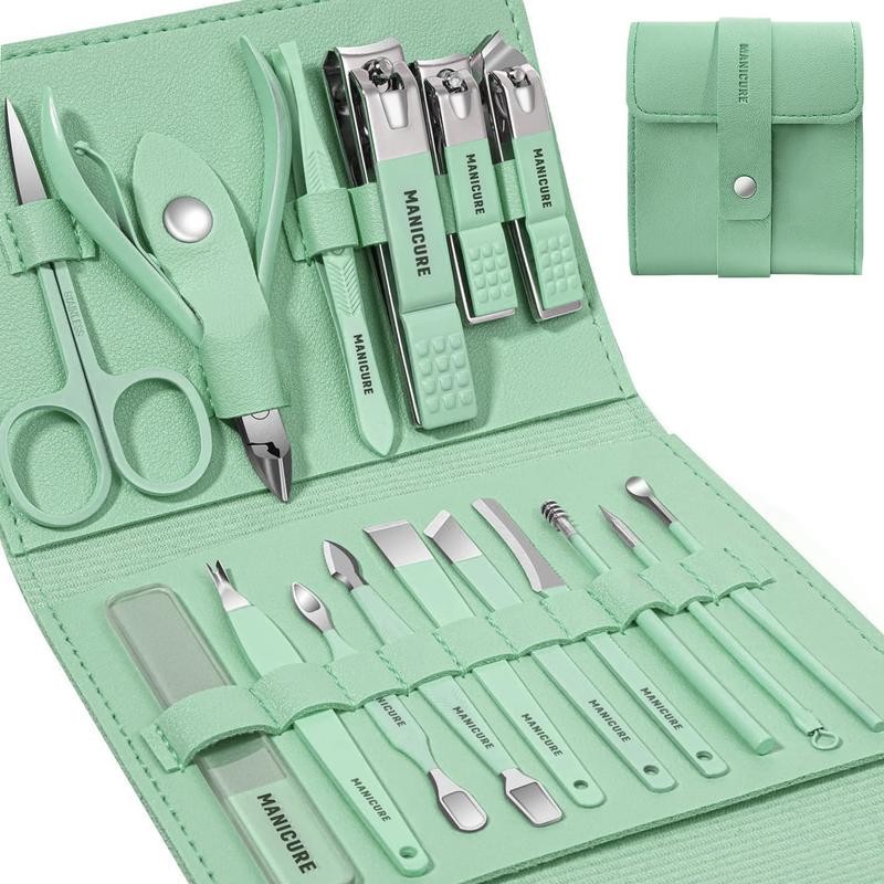 16 Pcs Professional Manicure Pedicure Set Leather Case for Thick Nails Gift