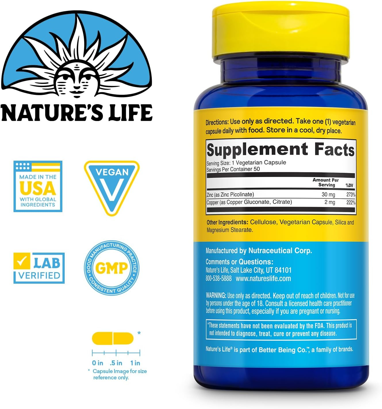 Zinc Picolinate 30Mg plus 2Mg of Copper – Chelated Zinc Supplement for Immune C
