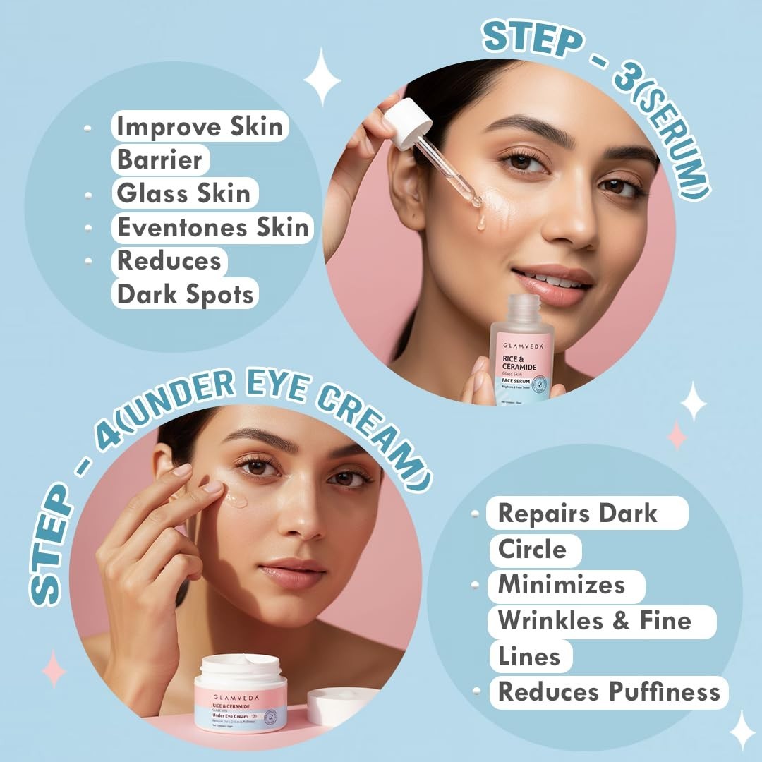 Glamveda Korean Rice Ceramide 6 Step Skincare Kit for Glowing Skin Skincare Gift