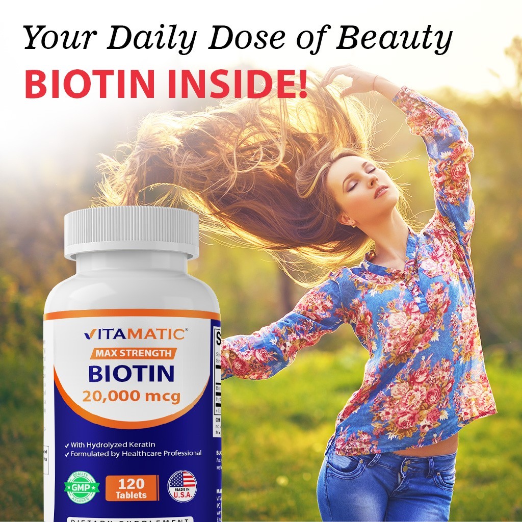 2 pack Vitamatic High Potency Biotin 20000 mcg (20mg) with Keratin 100mg 120 Veg