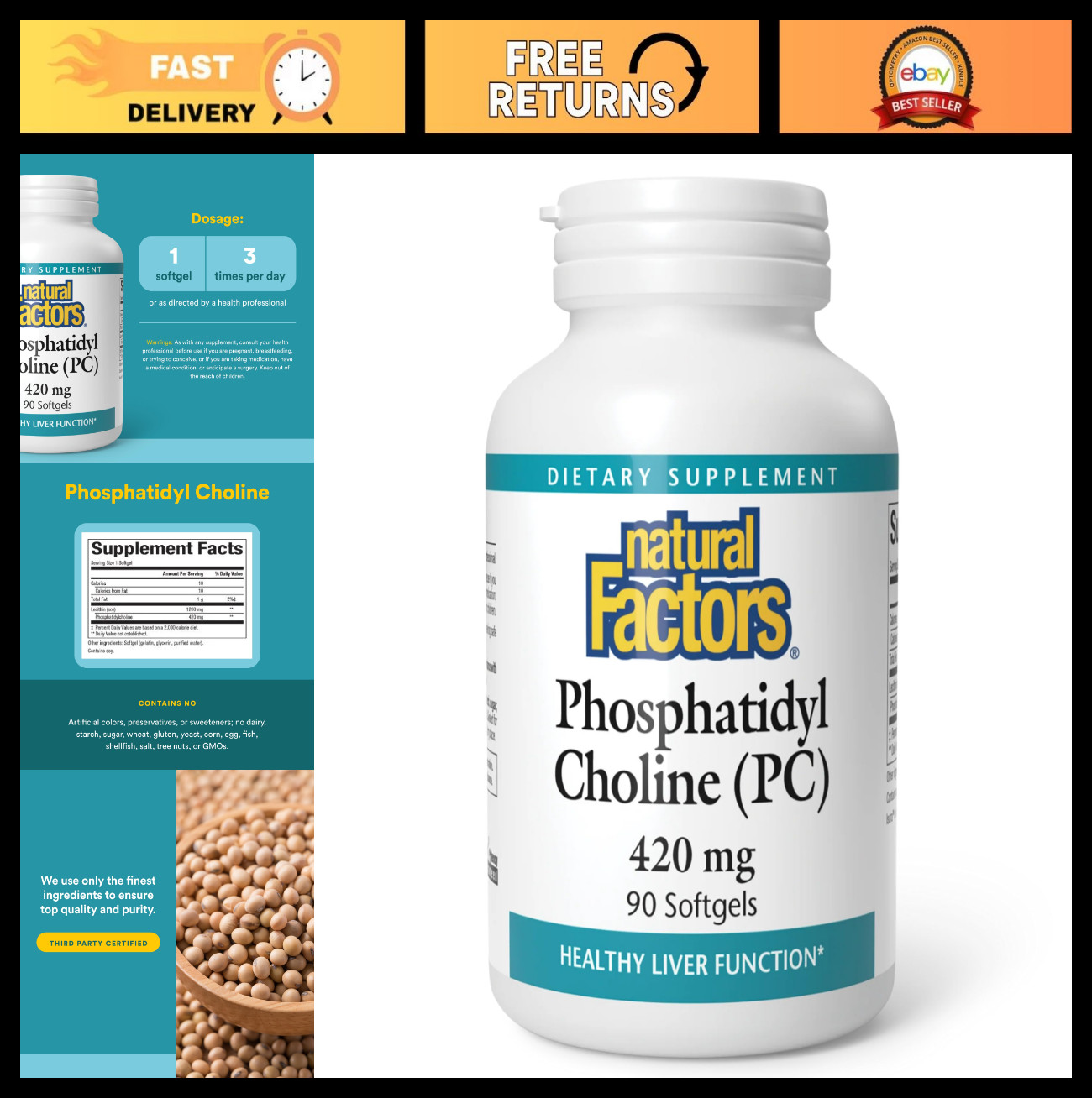 Phosphatidyl Choline 420mg – Supports Liver Health, 90 Soft Gels for Wellness