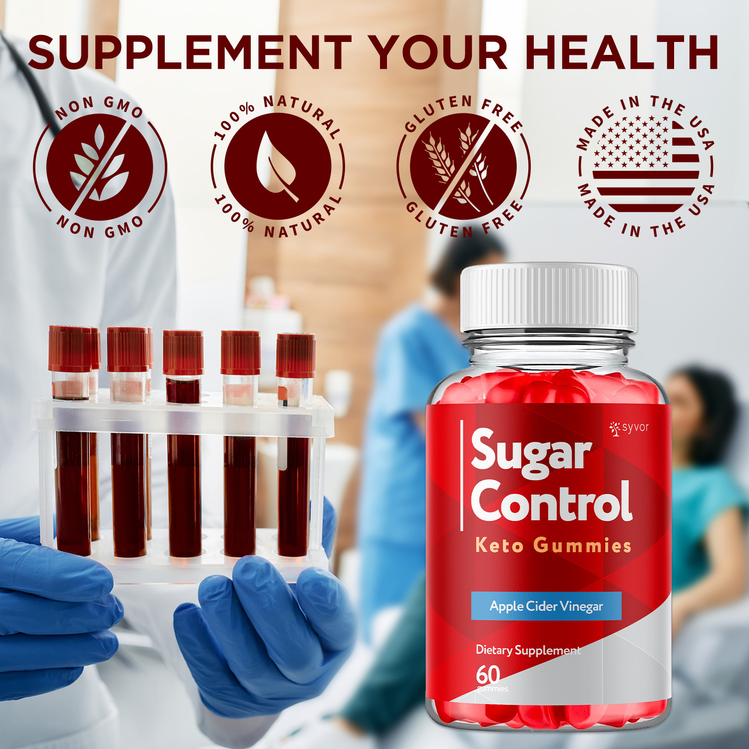 (1 Pack) Sugar Control Keto ACV Gummies 1000MG SugarControl Vitamin 60 Gummies