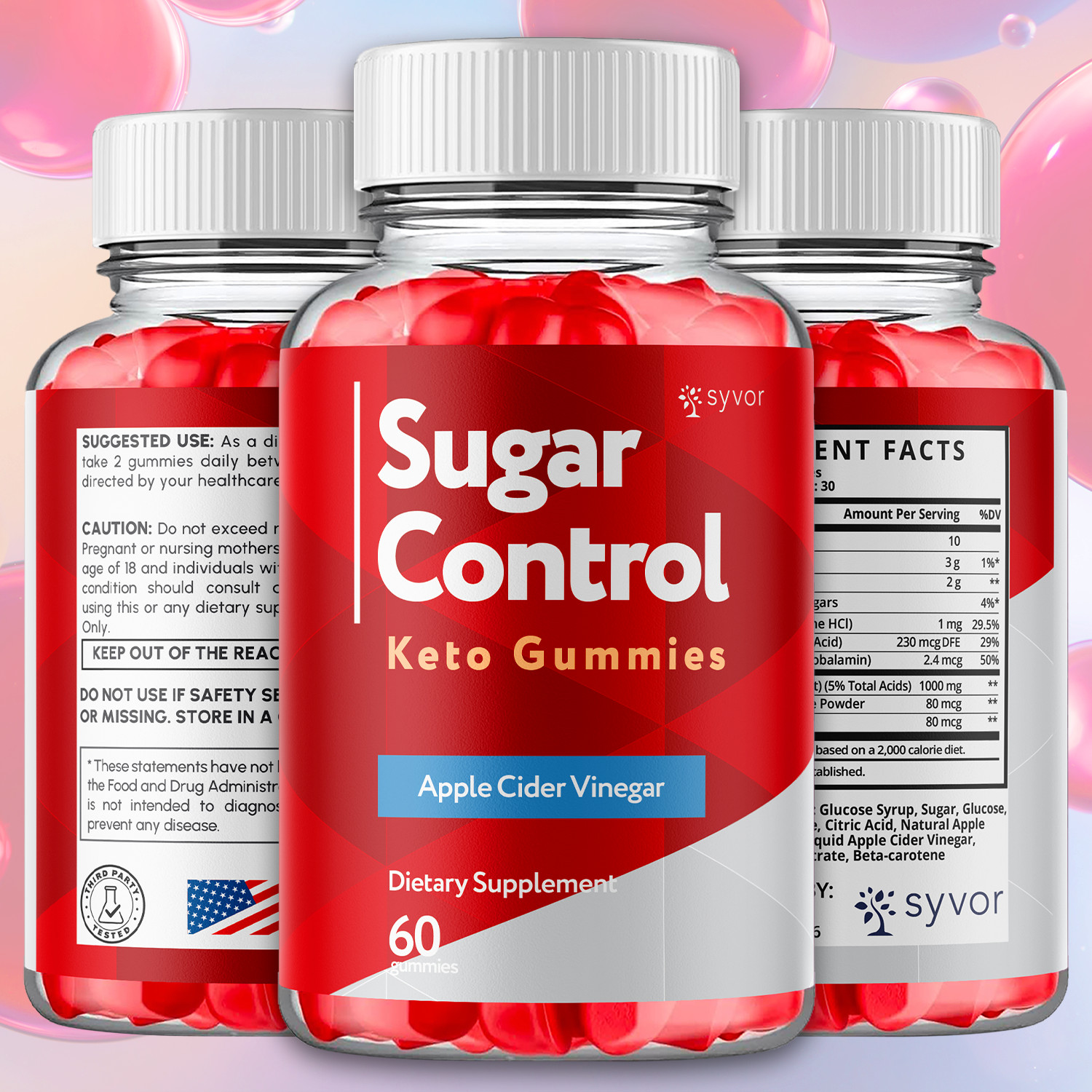 (1 Pack) Sugar Control Keto ACV Gummies 1000MG SugarControl Vitamin 60 Gummies