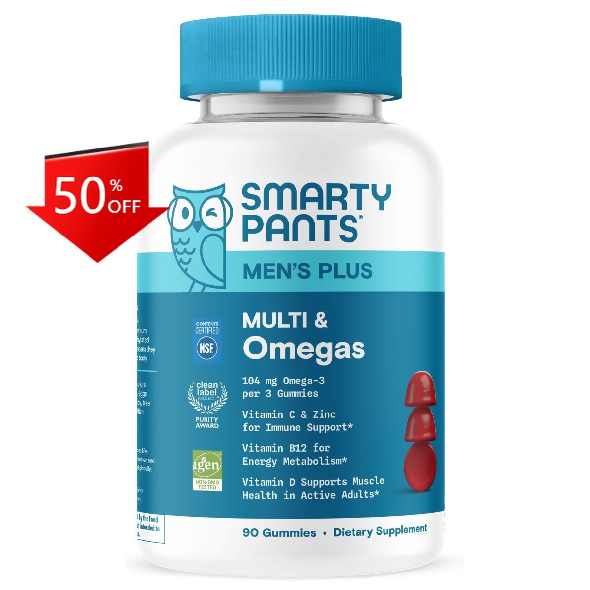 SmartyPants Men’s Plus Multivitamin & Omegas Gummies with Vitamins C 90ct