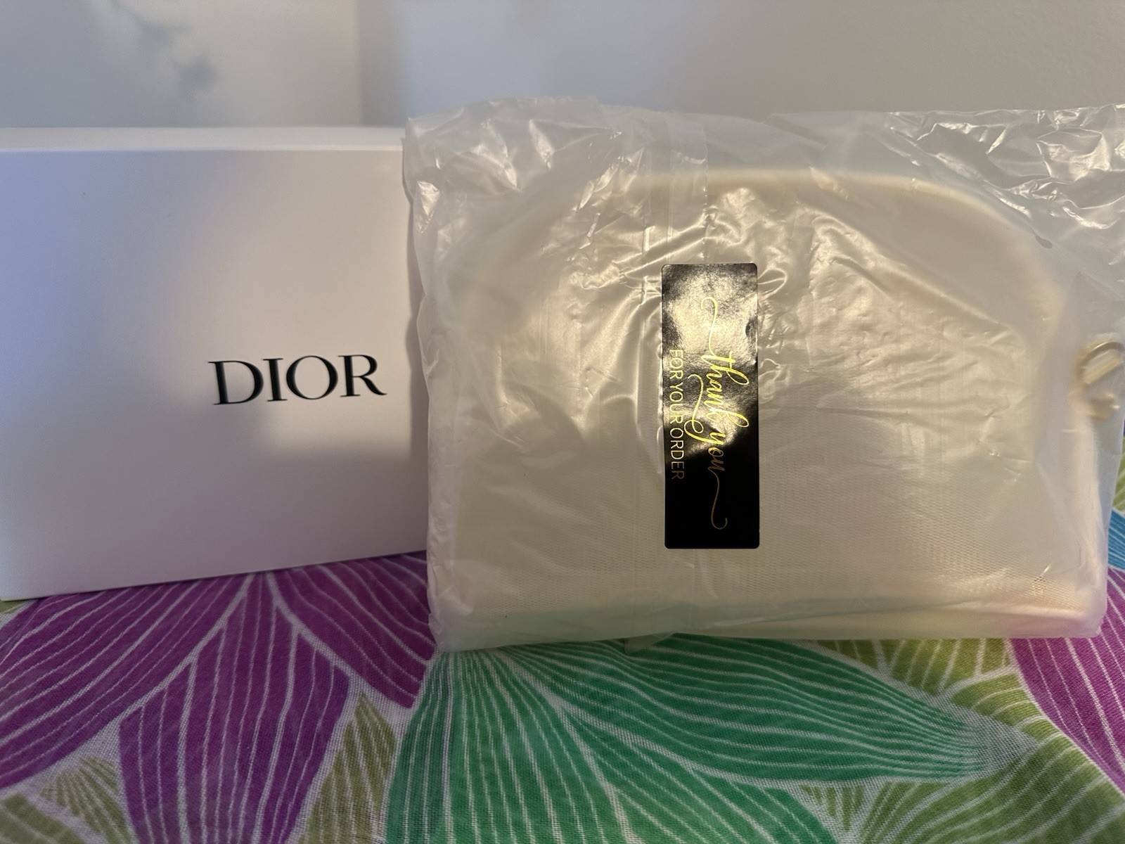 Dior DIOR Trousse Pouch Makeup Bag Beige Fabric Embroidered Zipper 8.5×5.5″