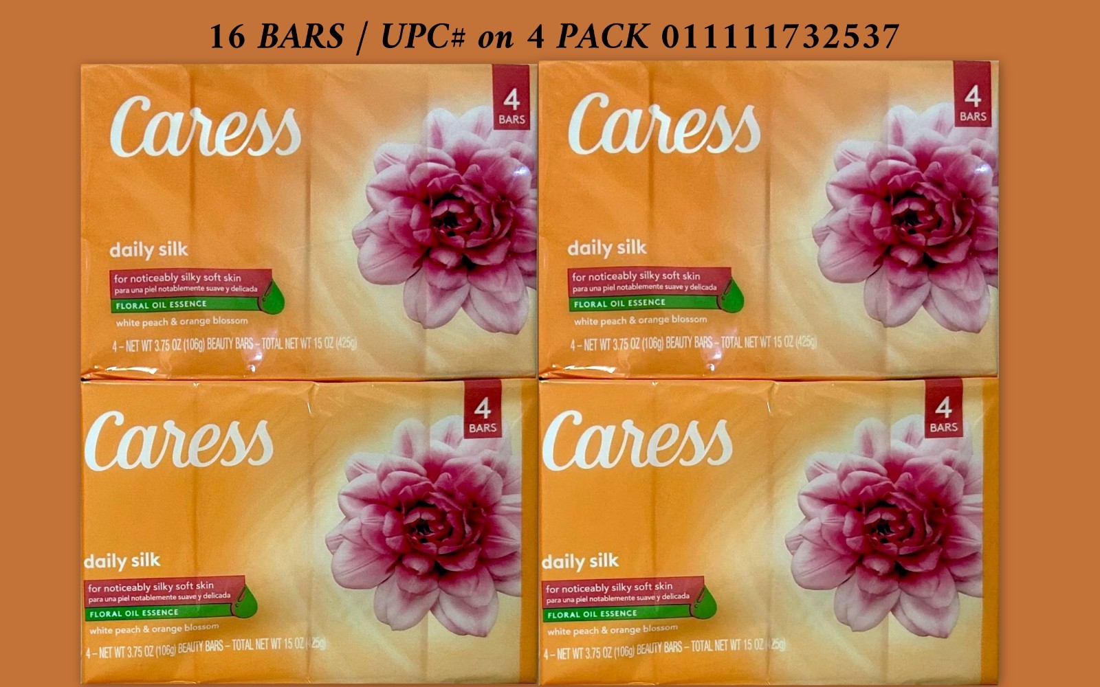16 Caress Daily Silk Beauty Bars White Peach Orange Blossom Floral Oil Essence