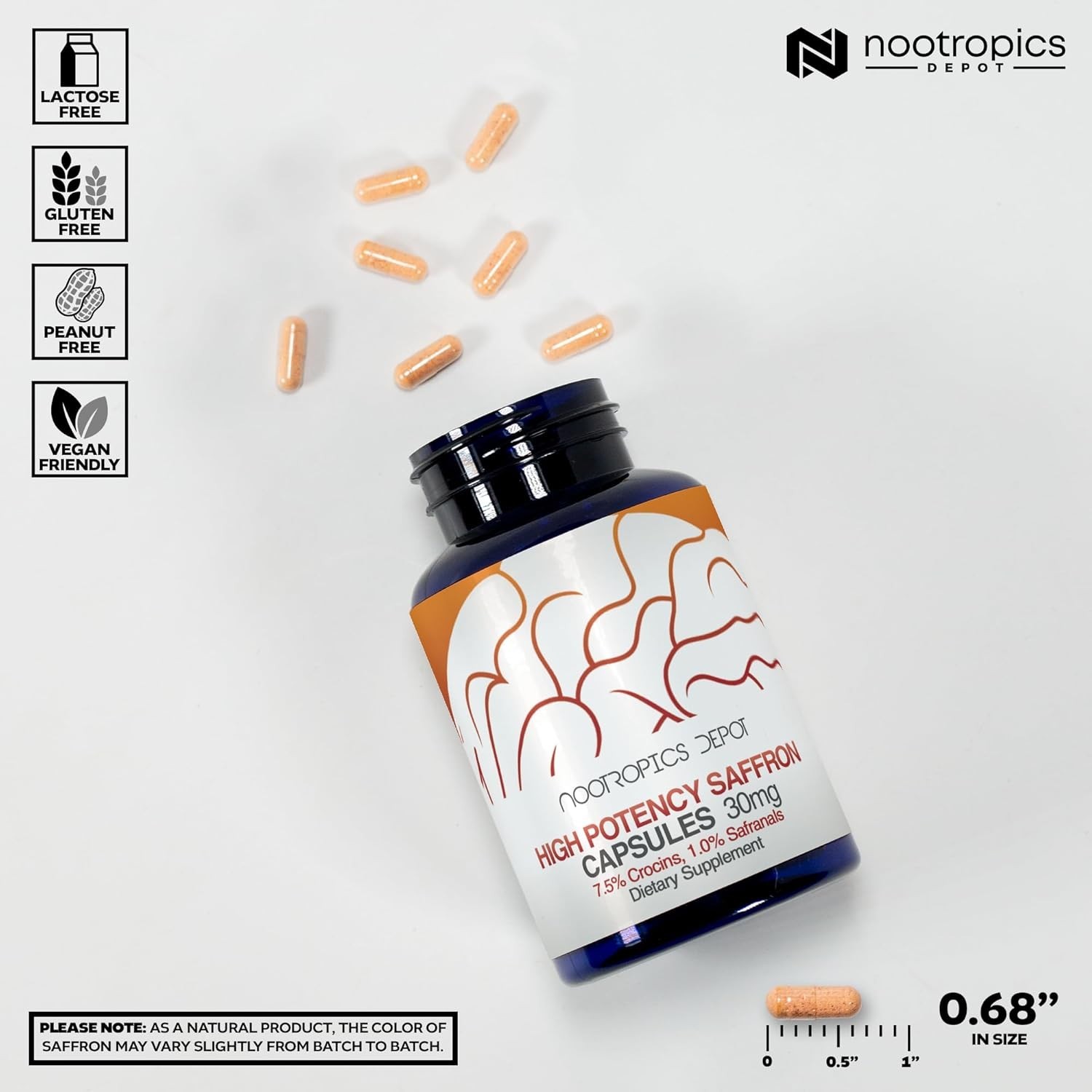Nootropics Depot High Potency Saffron Extract Capsules | 30mg | Minimum 7.5% Cro