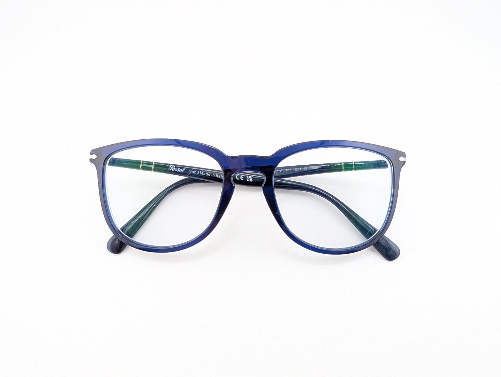 Persol Eyeglasses Frames Only, 3240-V 181, 52-19-145, Blue, Made in Italy