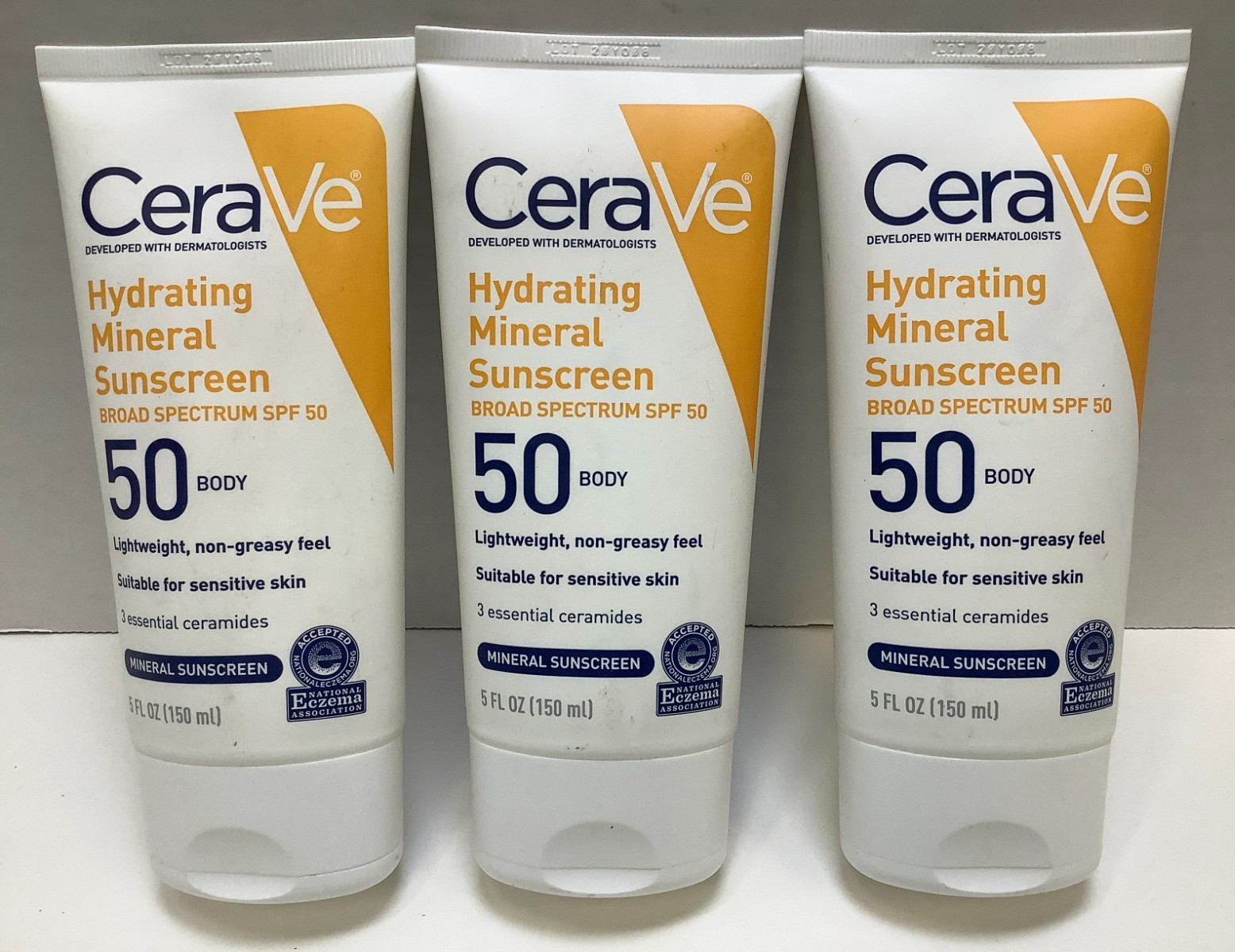CeraVe Hydrating Mineral Sunscreen for Body, SPF 50, 5oz, Exp. 09/2027, 3pk