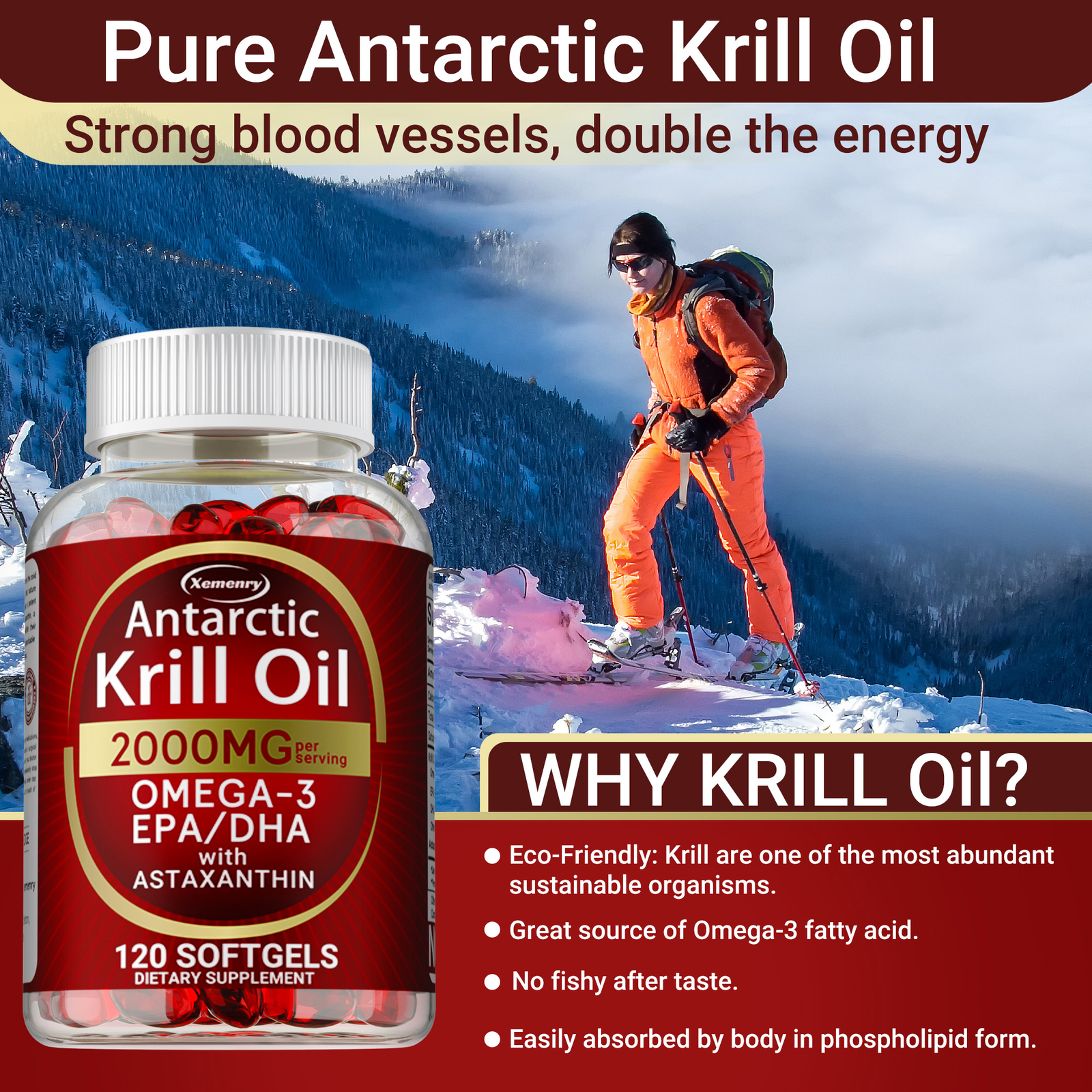 Antarctic Krill Oil – Omega-3 EPA, DHA, Astaxanthin, Anti Aging, Memory Support