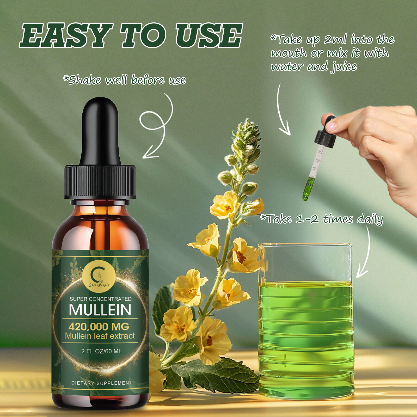 Mullein Leaf Extract Super Concentrated 420,000 MG 2 FL.OZ/60 ML Lung Cleanse