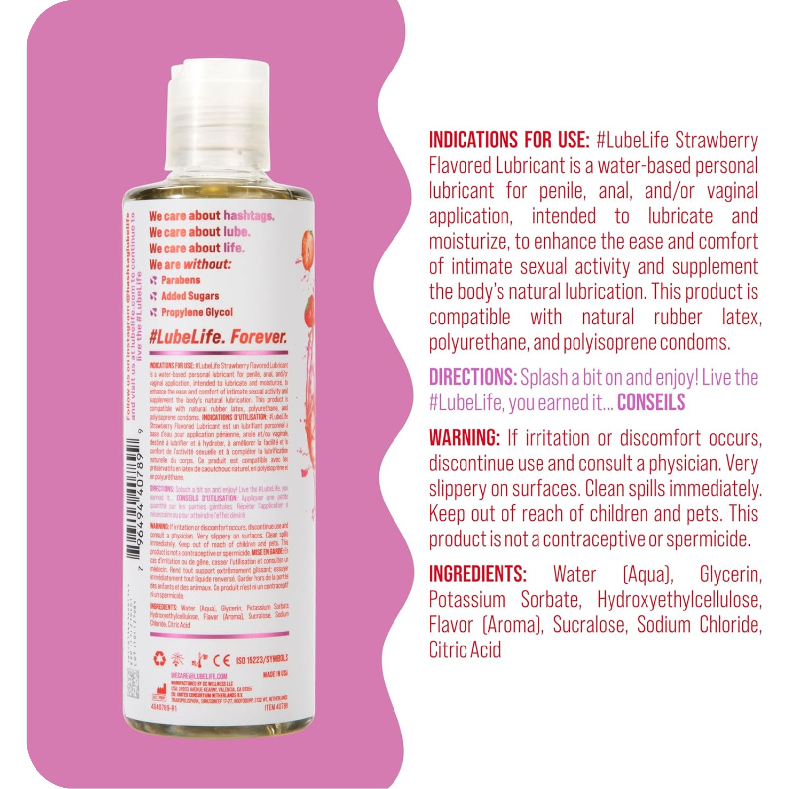 LUBELIFE Strawberry Flavored Personal Lubricant, Water Based Formula, 8 Fl Oz