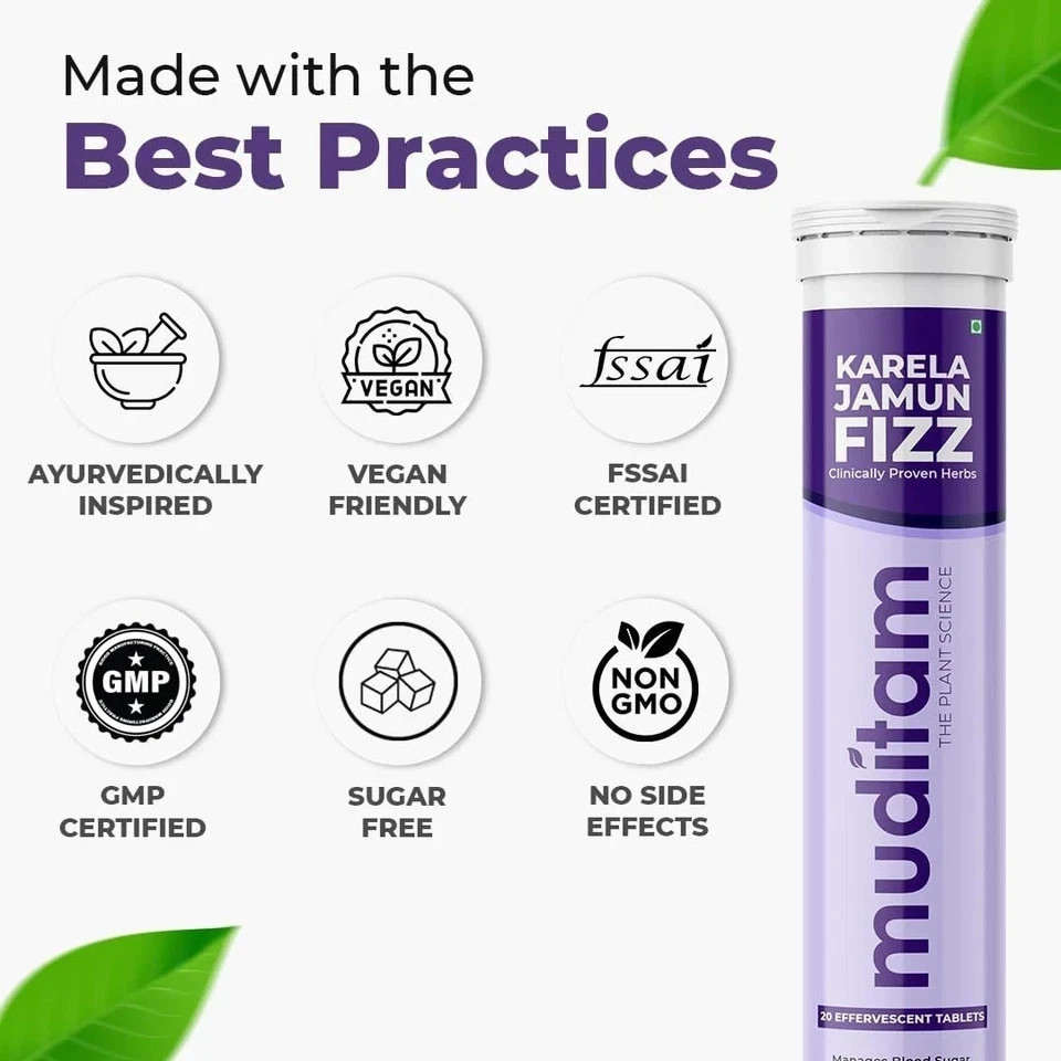 Muditam Ayurved Jamun Fizz | 60 Effervescent Tablet | 1 Month Pack Balance Sugar