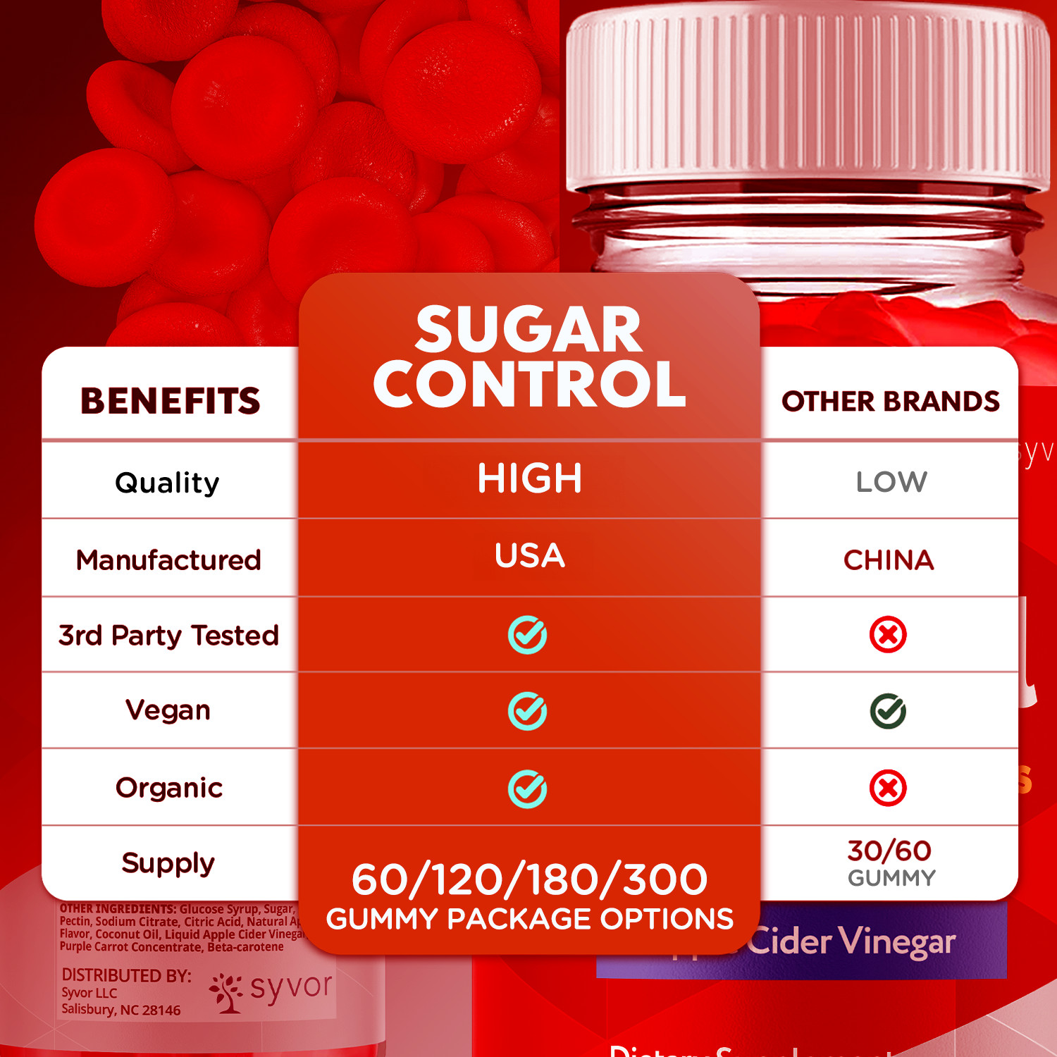 (1 Pack) Sugar Control Keto ACV Gummies 1000MG SugarControl Vitamin 60 Gummies