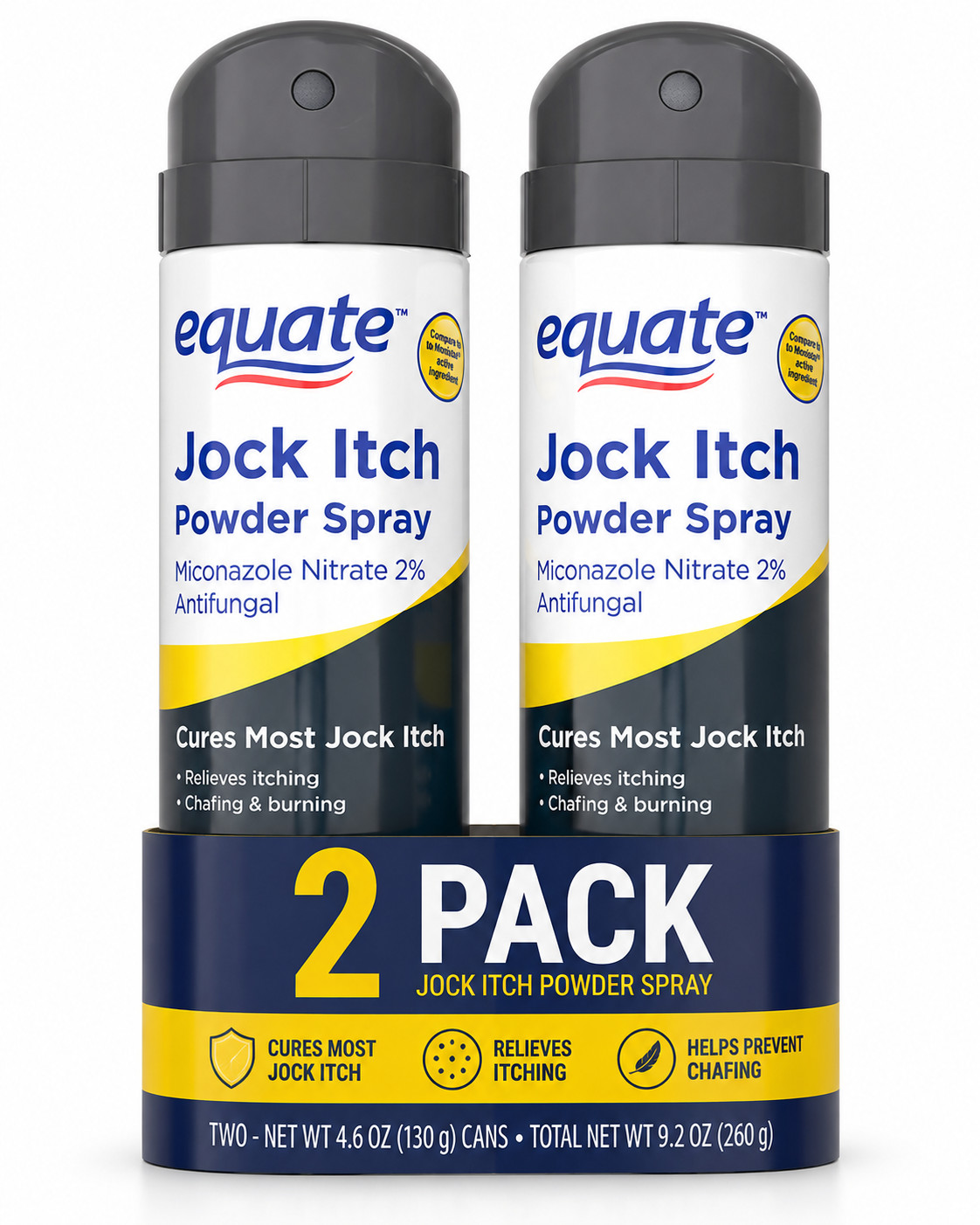 Equate Jock Itch Relief Powder Spray 4.6 oz Antifungal Pack of 02