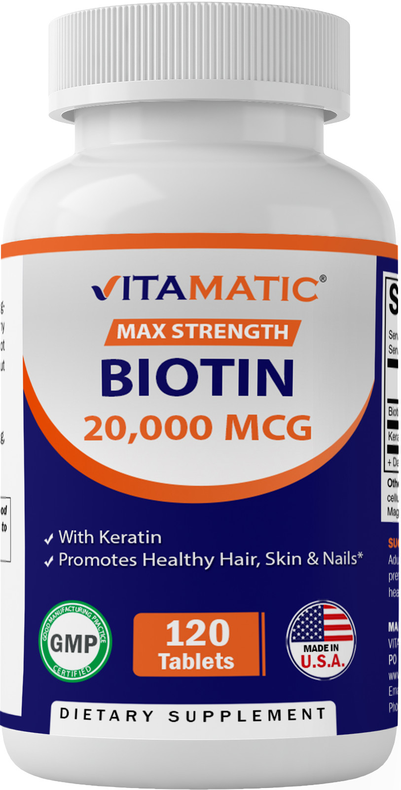 2 pack Vitamatic High Potency Biotin 20000 mcg (20mg) with Keratin 100mg 120 Veg