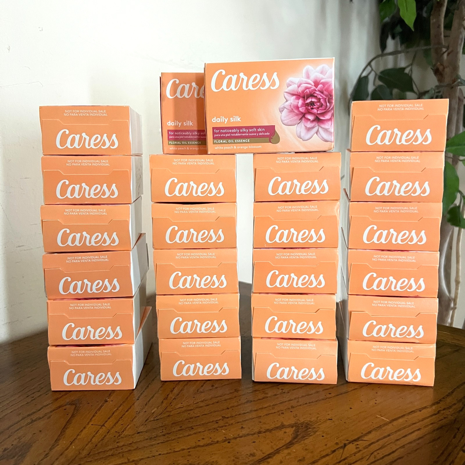 24 Bars Caress Daily Silk Soap Bars White Peach Orange Blossom Floral Oil 3.75oz