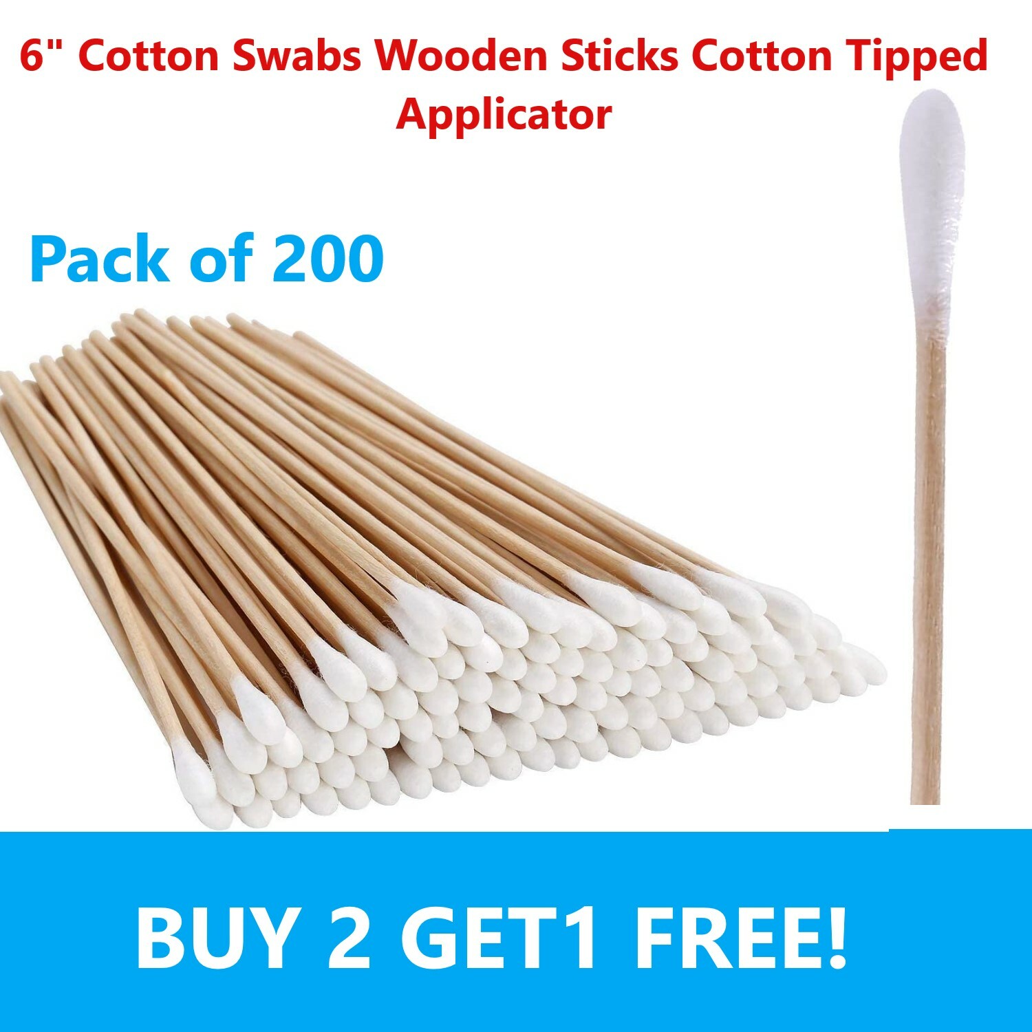 200pc Cotton Swabs Swab Q-tips 6″ Long Wood Medical Grade Manufacturer Sealed