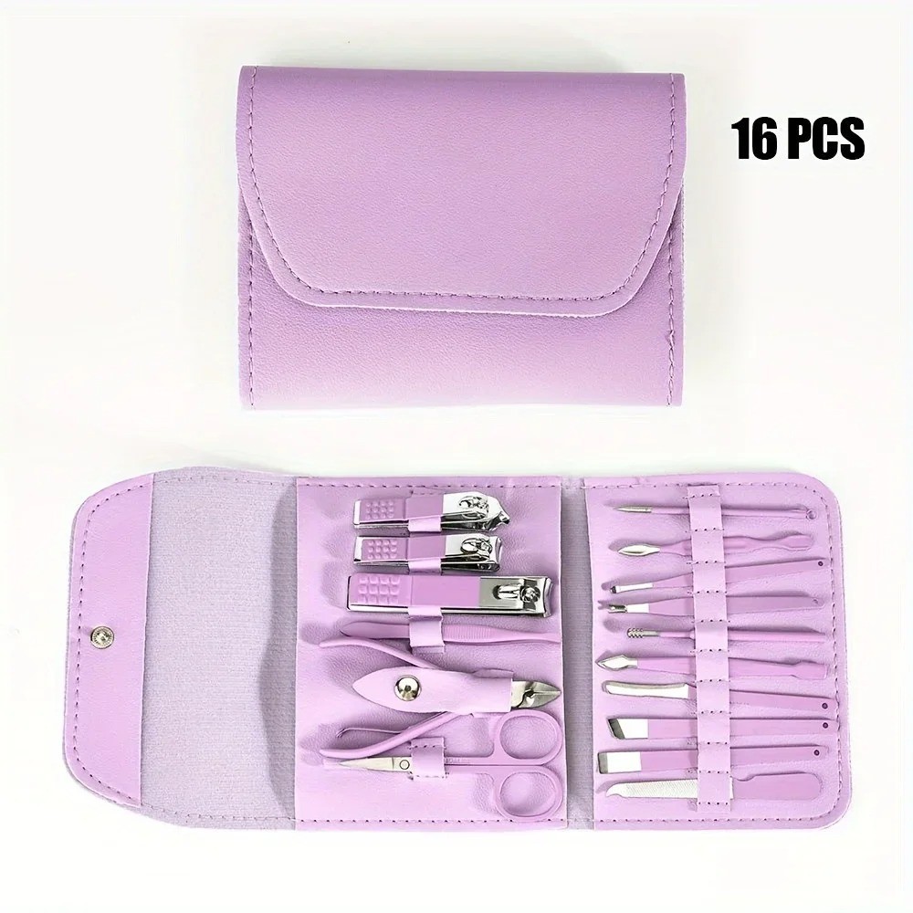 16Pcs Professional Manicure Pedicure Set Nail Clippers Grooming Kit Travel Case