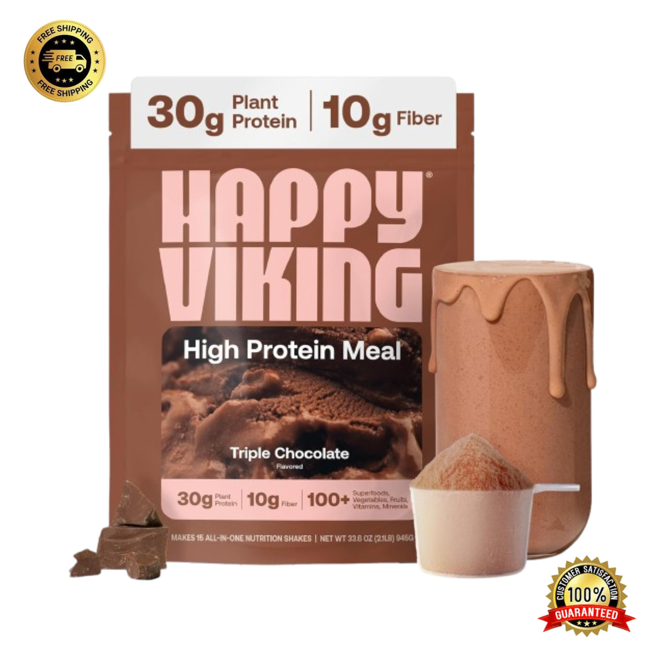 Happy Viking Plant-Based Protein Powder +100 Superfoods Chocolate Meal Shake