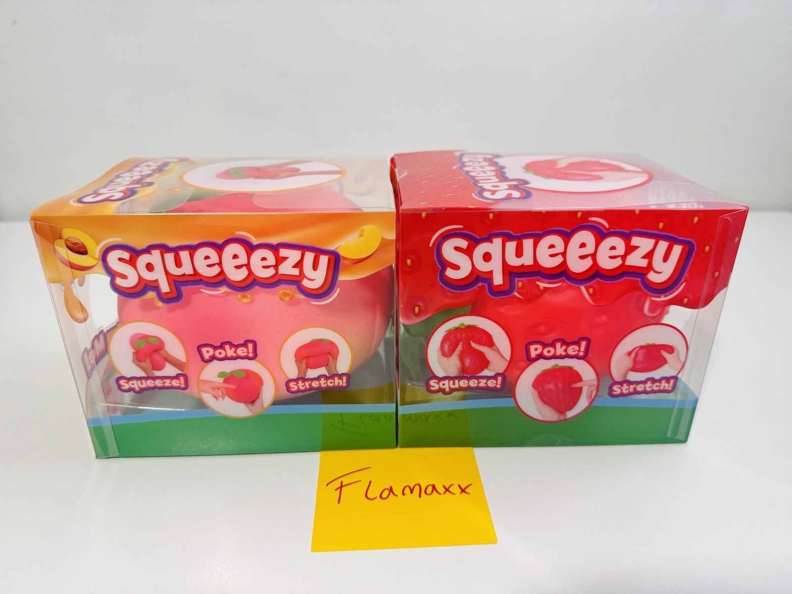 Sunny Days Squeezy Squishy Toys 2 Pack LOT Strawberry & Peach Stress Toys NEW