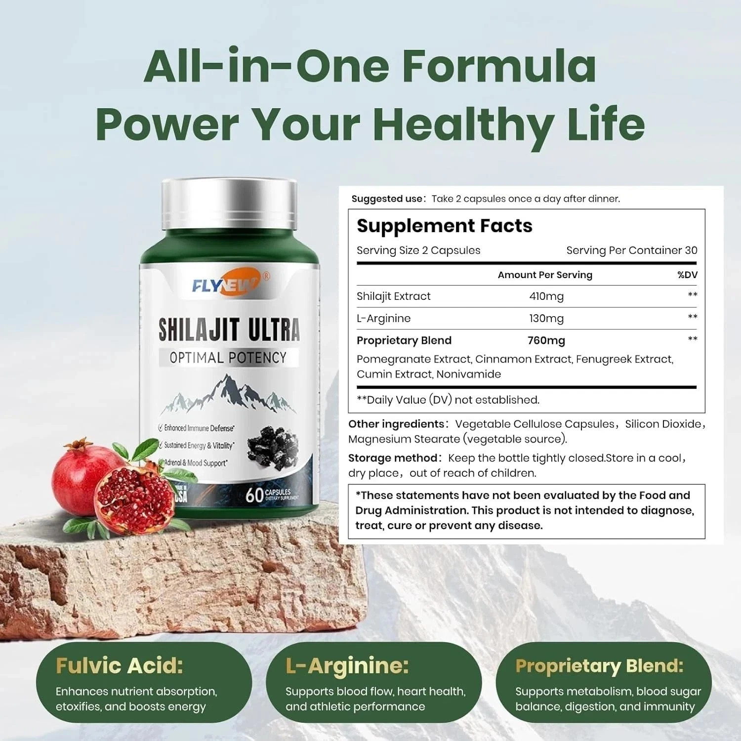 Flynew Shilajit Ultra Optimal Potency, Shilajit Extract with L-Arginine 2 pack