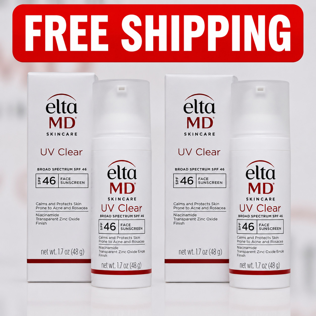 2Pcs Clear Broad-spectrum Facial Sunscreen SPF46 1.7 oz EXP 07/28