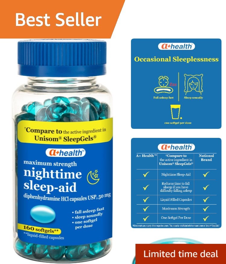 160 Count Diphenhydramine Softgels, Maximum Strength Sleep Aid – Easy Swallow