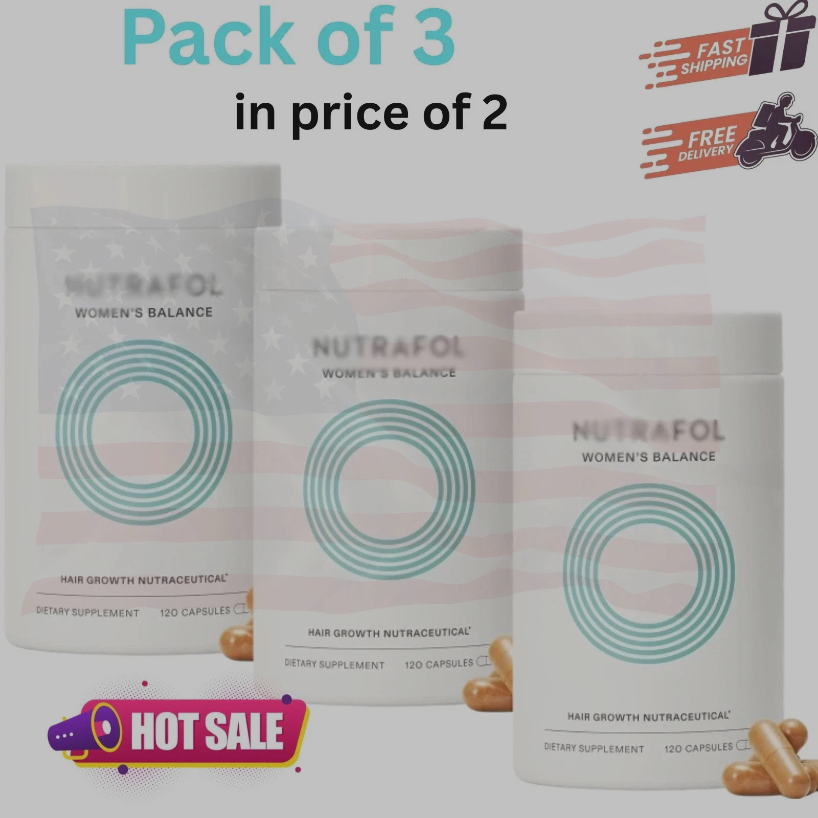 Pack of 3 Women’s Hair Growth Supplement 360 Caps – USA Seller Fast Ship