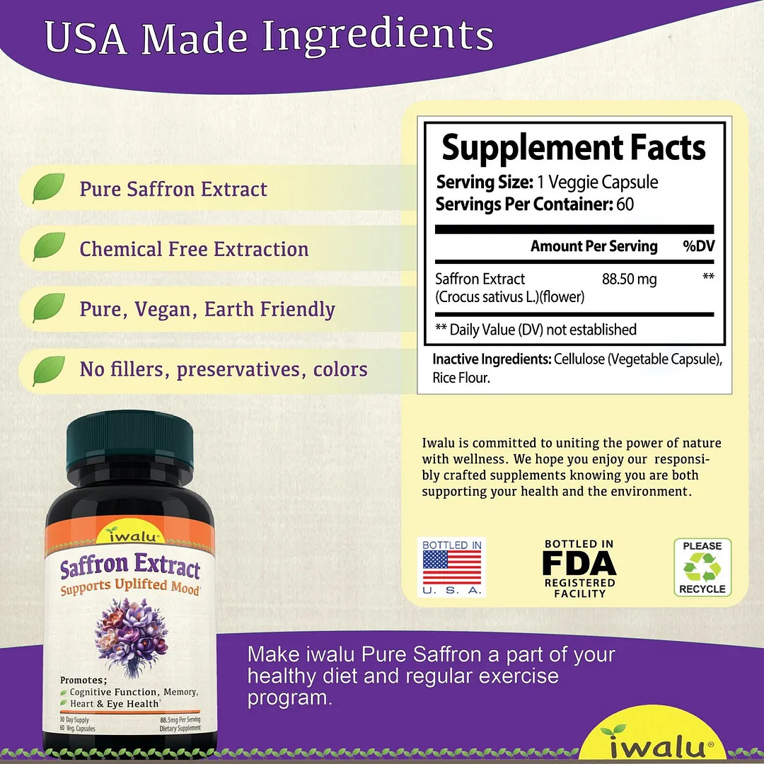 Saffron 30Mg | Best Supplement Capsule Pill Men Women FREE SHIP