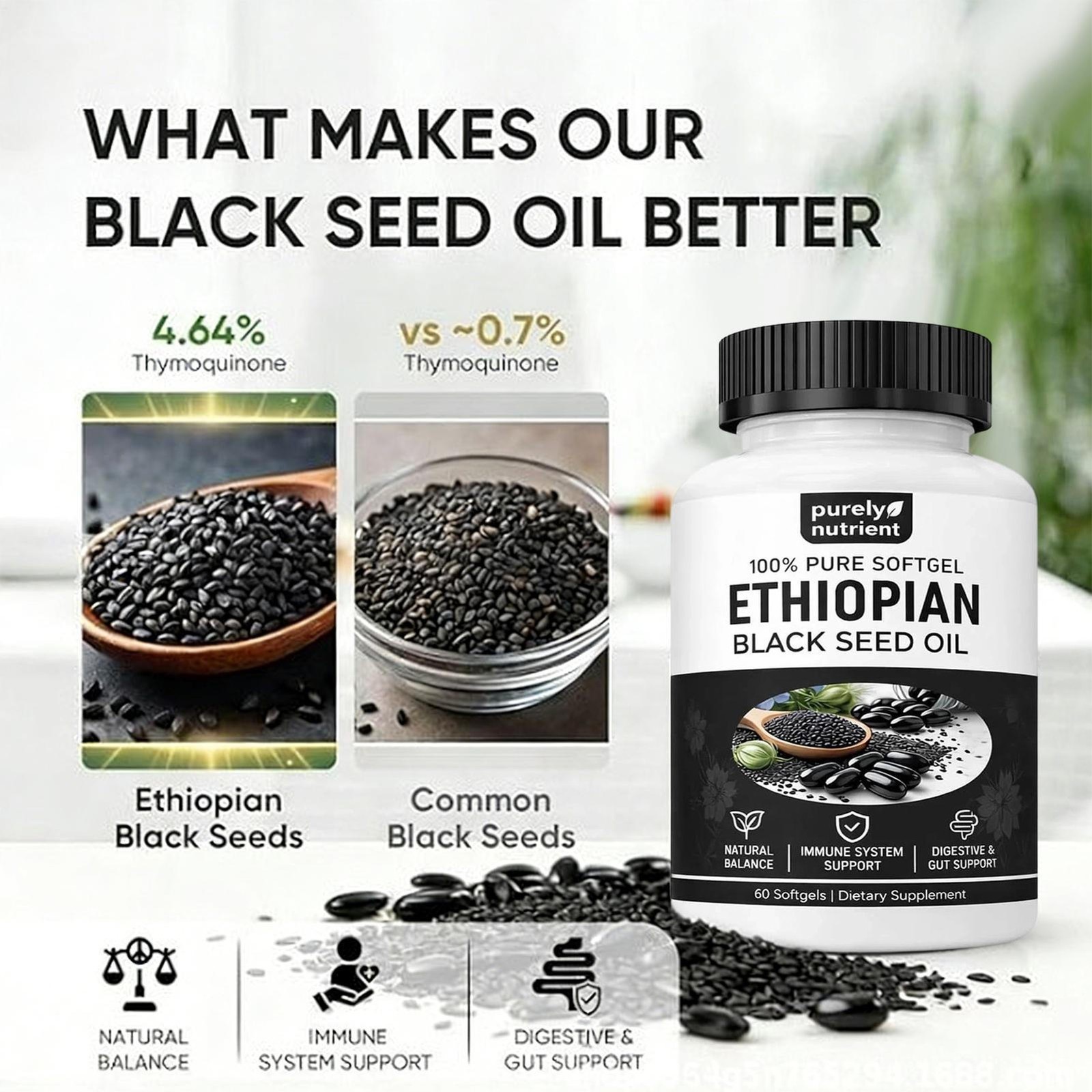 5 PACK Ethiopian Black Seed Oil Softgels 4.64% Thymoquinone Gluten-Free US STOCK
