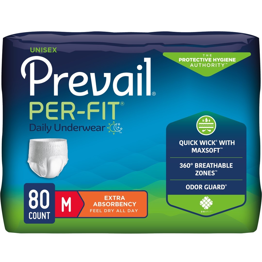 Prevail Per-Fit Adult Unisex Daily Underwear/Diapers – Medium – 4 Bags of 20