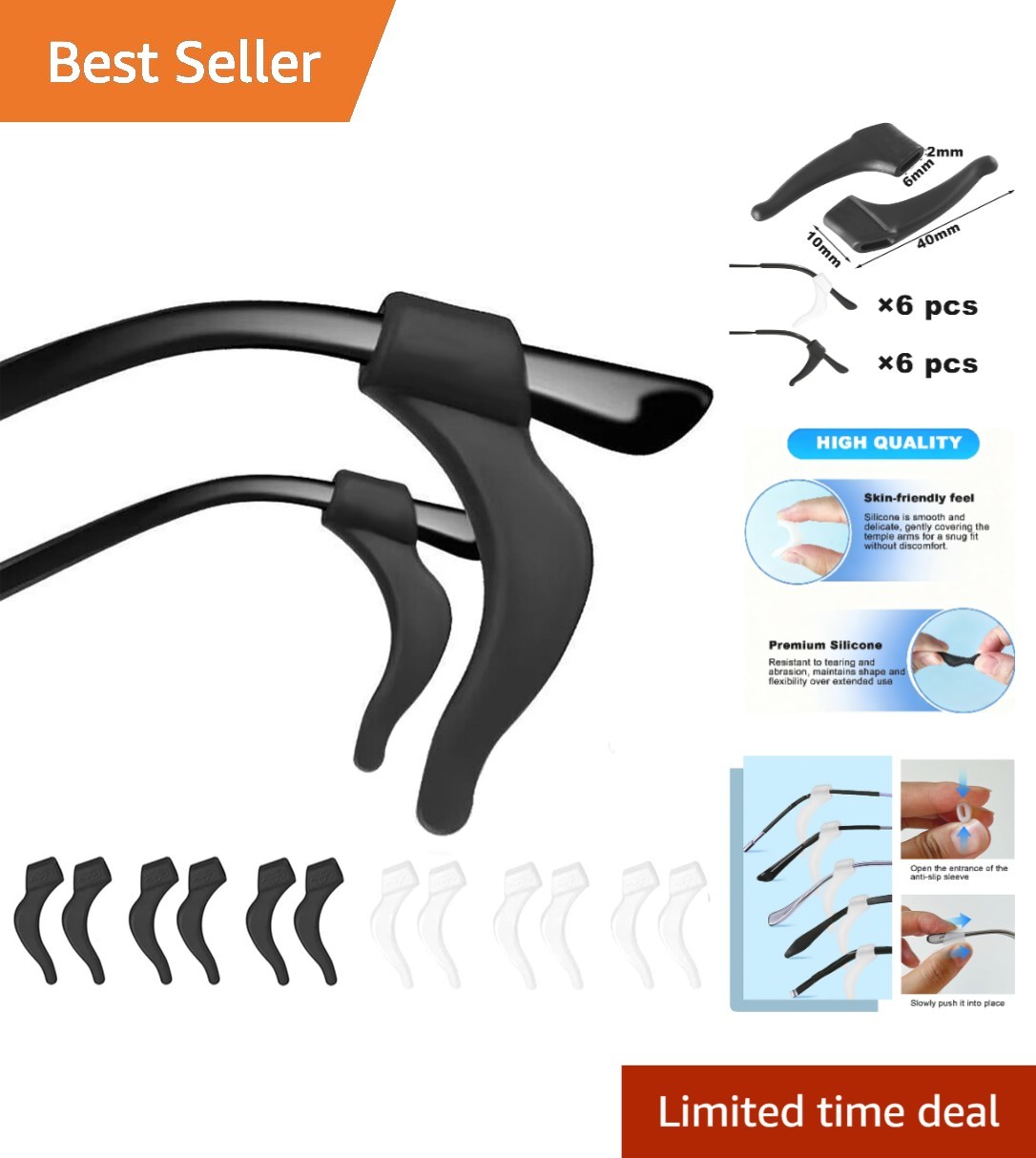 Soft & Durable Anti-Slip Eyeglasses Ear Grips – 12 Silicone Hooks for All Ages