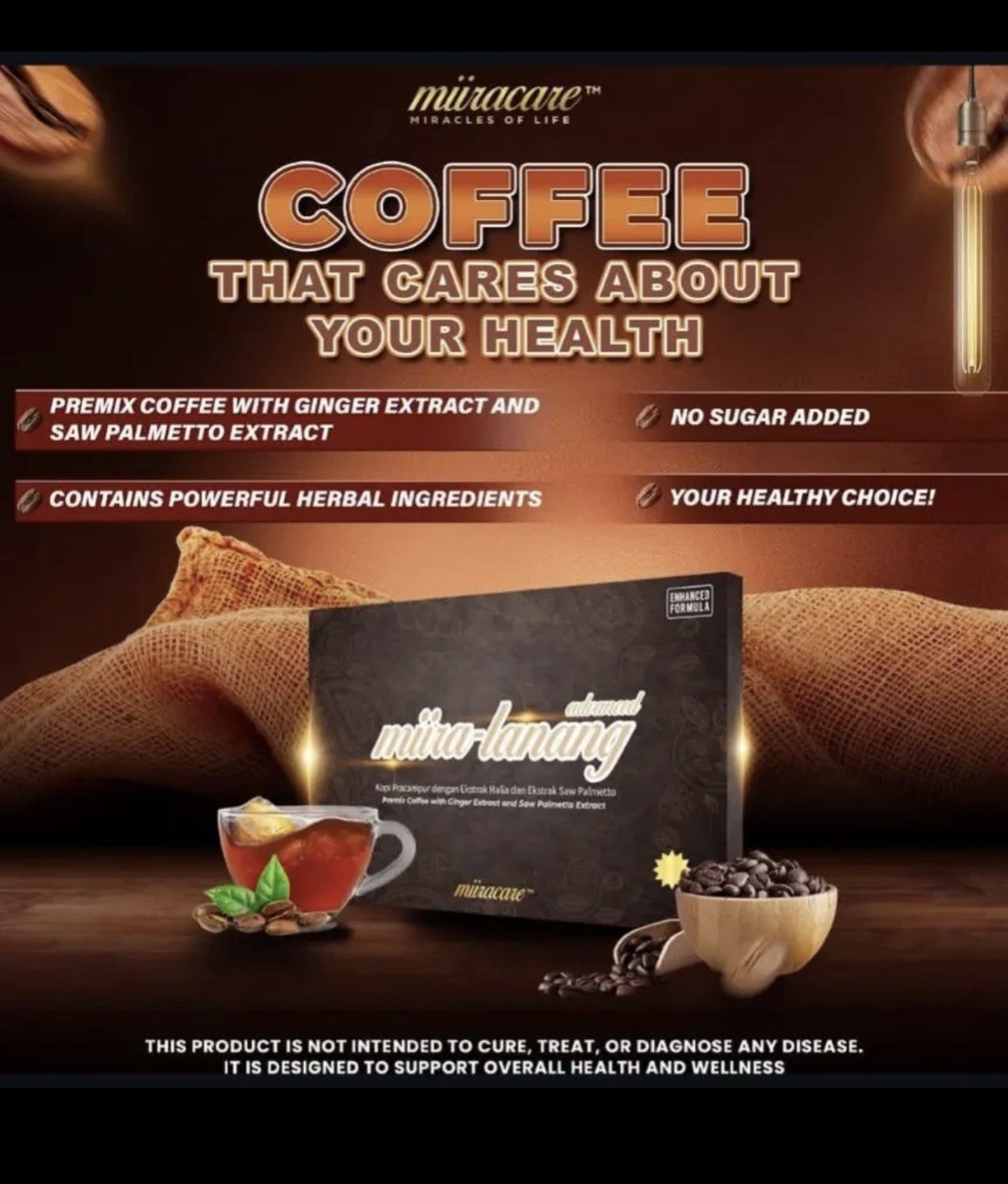 1 Miira Lanang coffee for men supports prostate and sexual health. 40 sachets