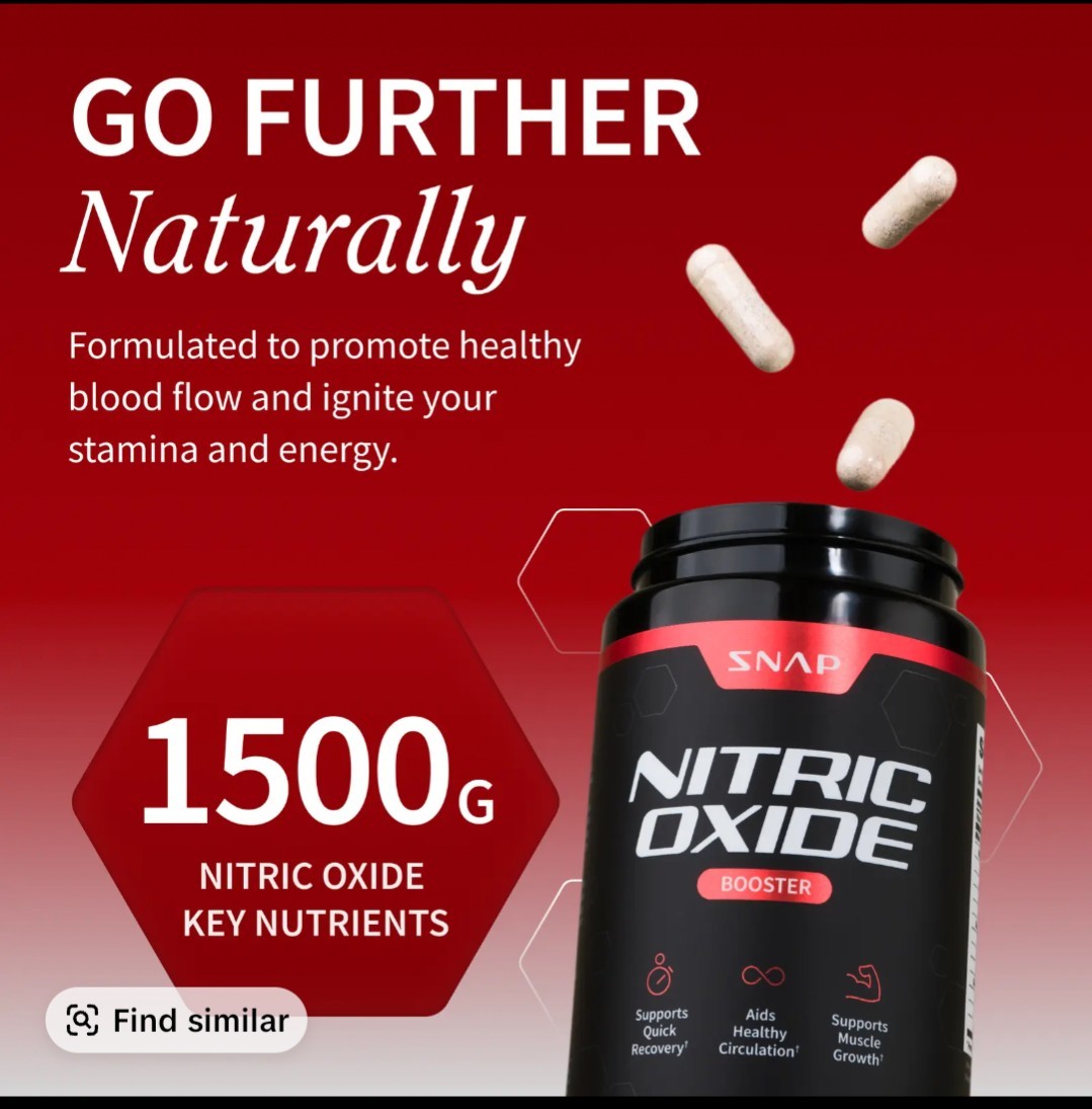 SNAP Nitric Oxide Booster 2000mg 90 Capsules Gluten-Free Caffeine-Free Men