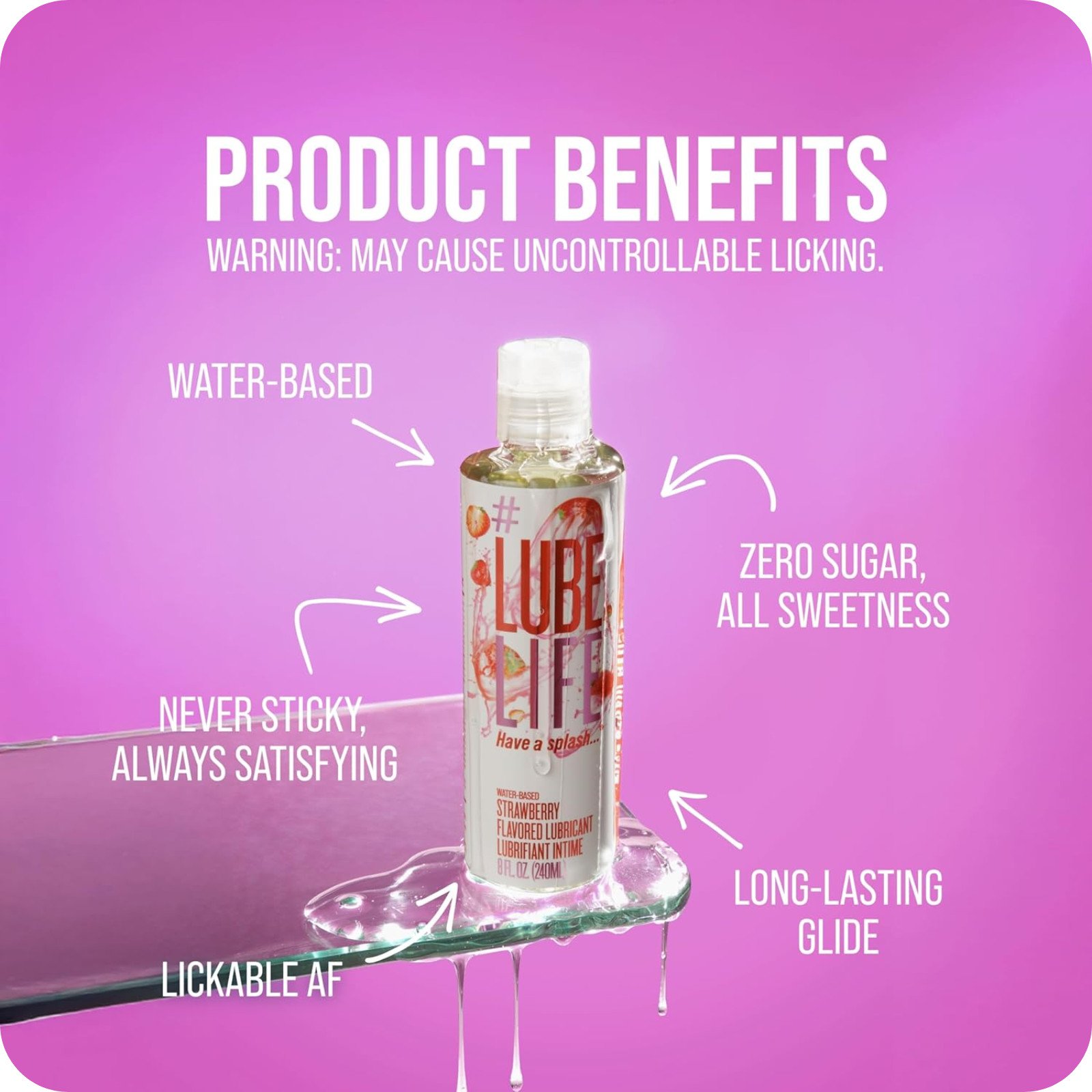 LUBELIFE Strawberry Flavored Personal Lubricant, Water Based Formula, 8 Fl Oz