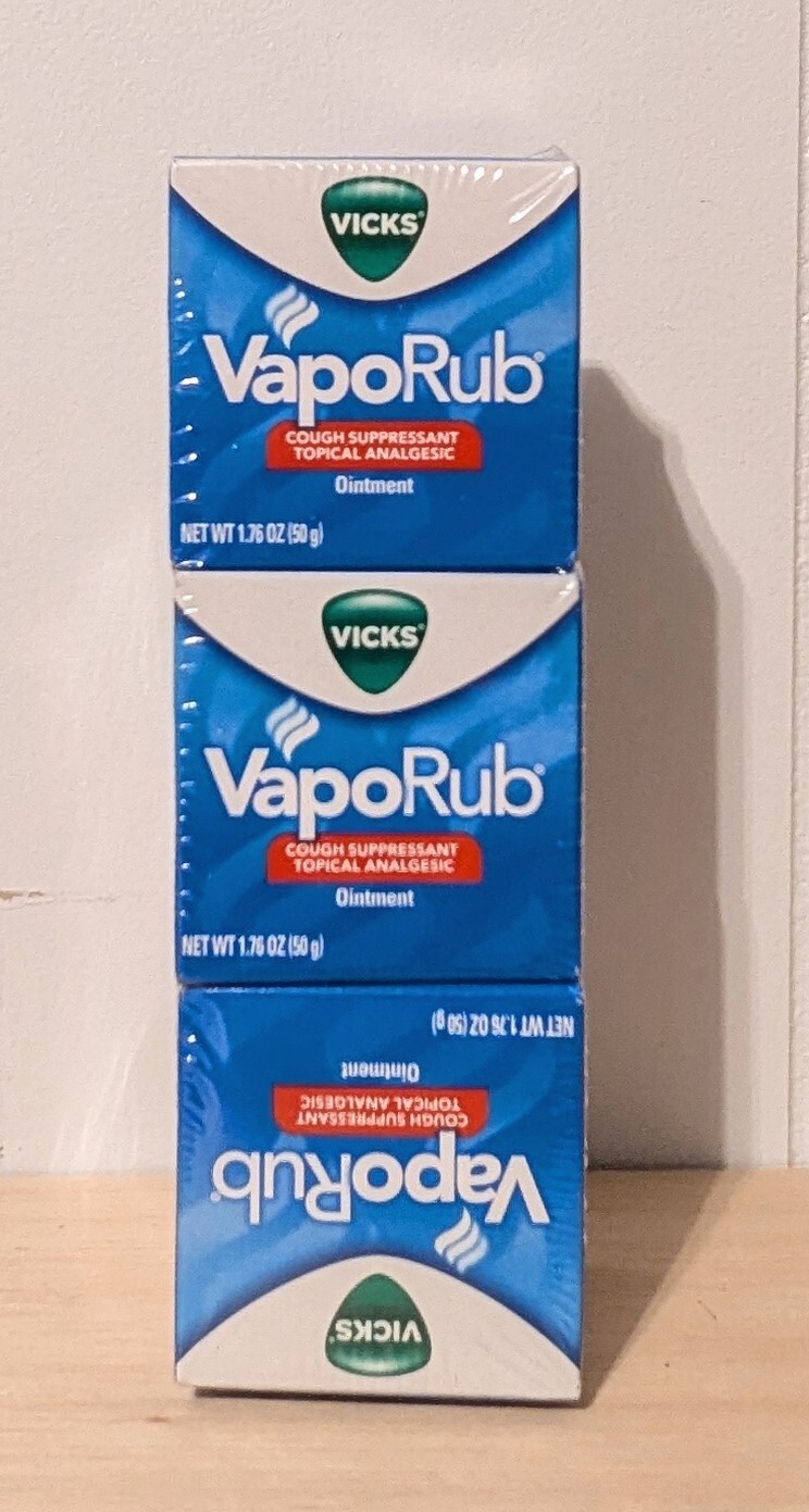 NEW Vicks VaporRub 3 Pc set, 1.76 0z / 50g EACH Decongestant, Cough Suppressant