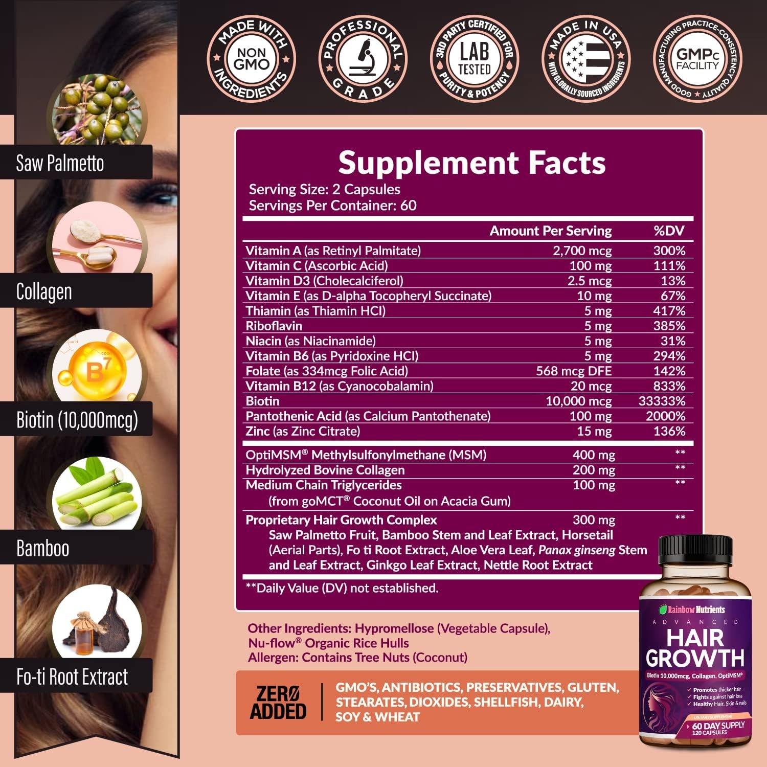 Nutrients Rainbow Advanced Hair Growth-Hair,Dermatological & Nail Health – Bioti