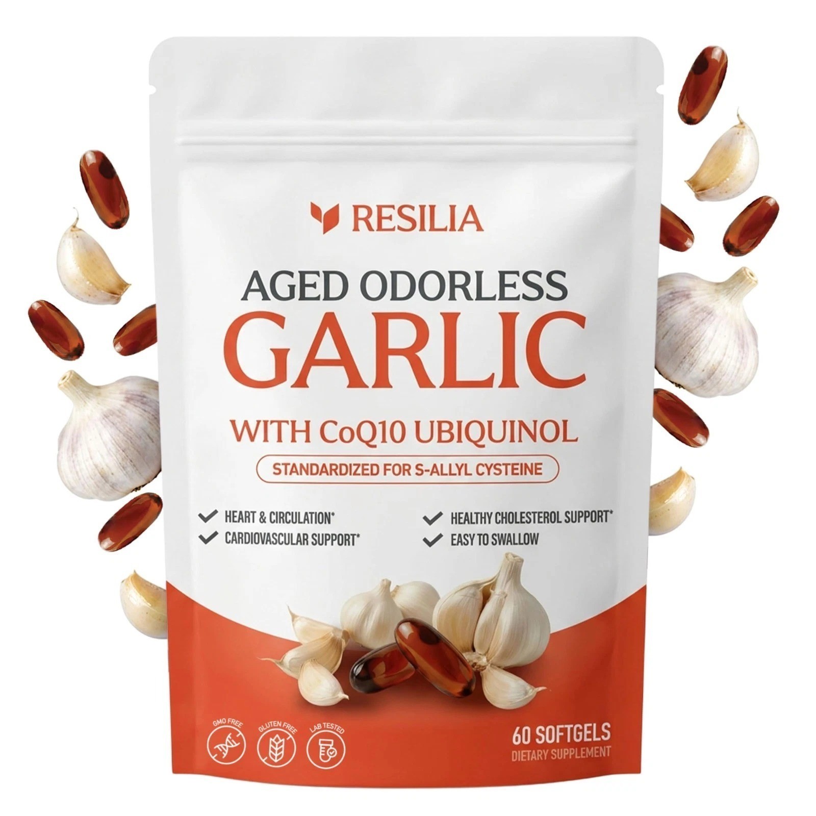 2Pack Resilia Garlic Extract 1200mg Softgels – Odorless Aged Garlic Extra..