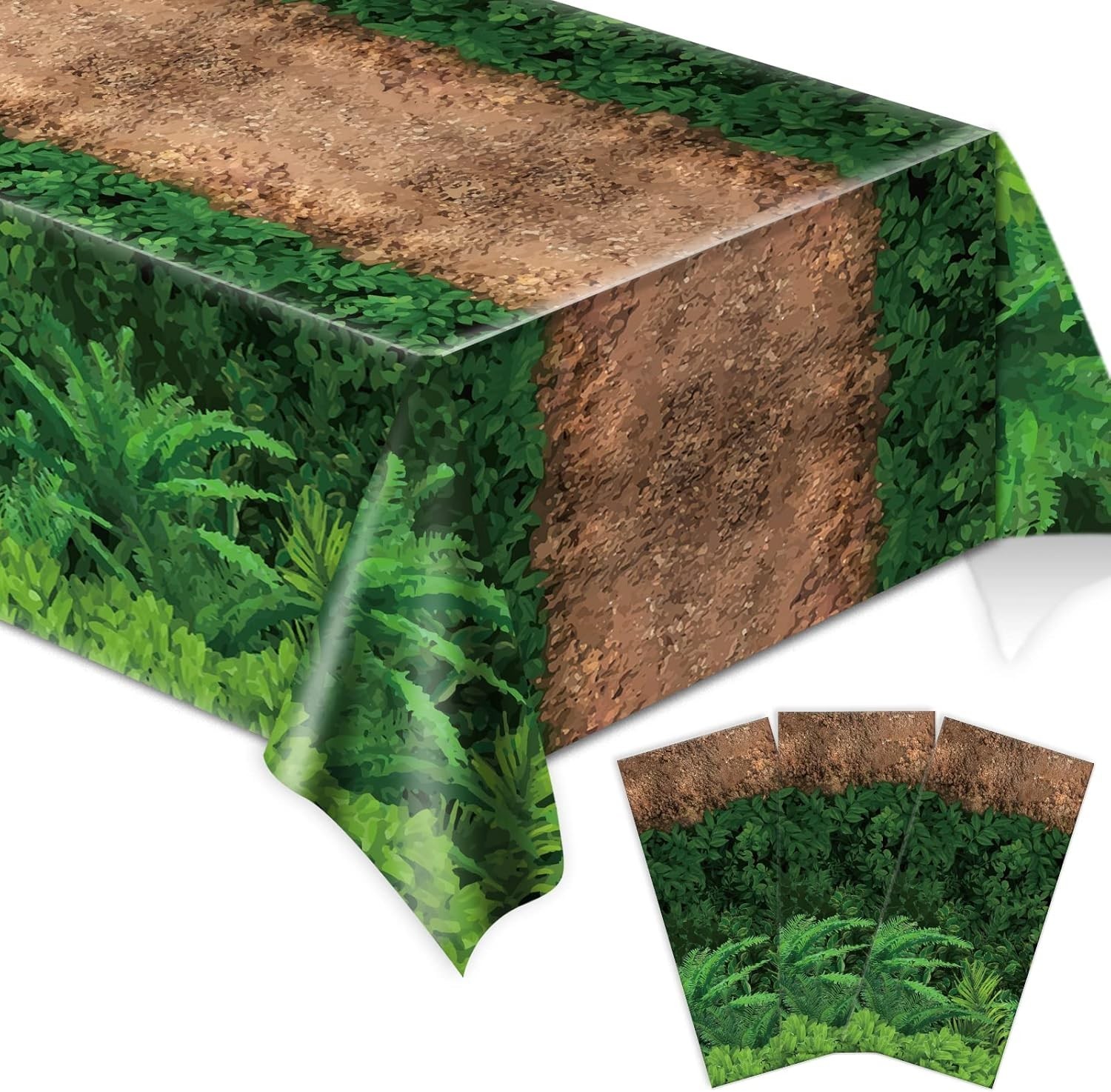 3Pcs Forest Path Tablecloth Dinosaur Party Tablecloth Woodland Birthday Supplies
