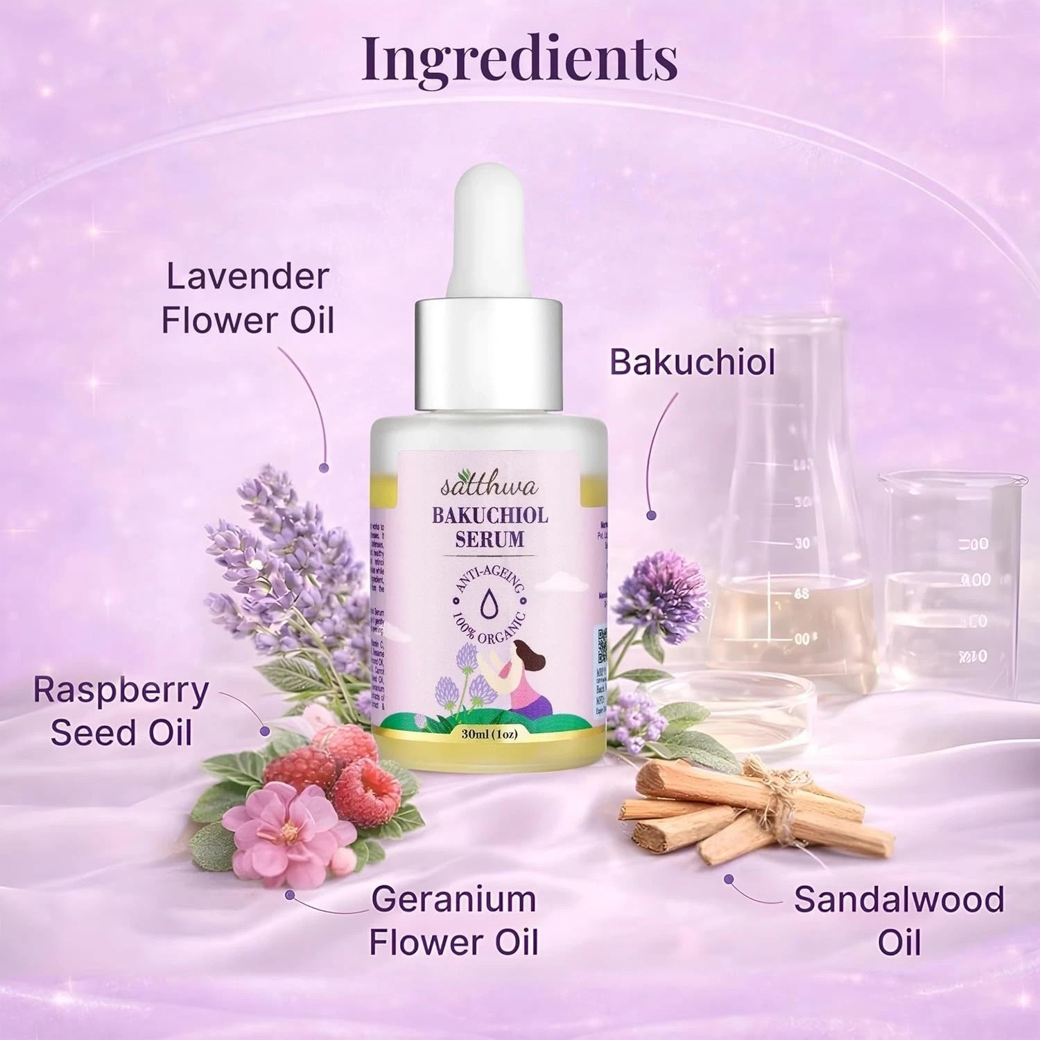 Satthwa Bakuchiol Face Serum Plant-Based Retinol Alternative Oil-Based 30ML