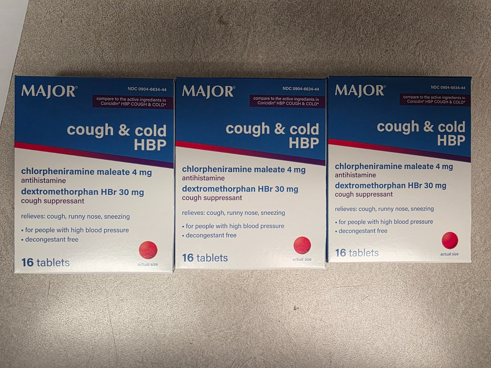 MAJOR Cough & Cold HBP Antihistamine Tablets 16ct/each (12 Pack) Exp:11/24