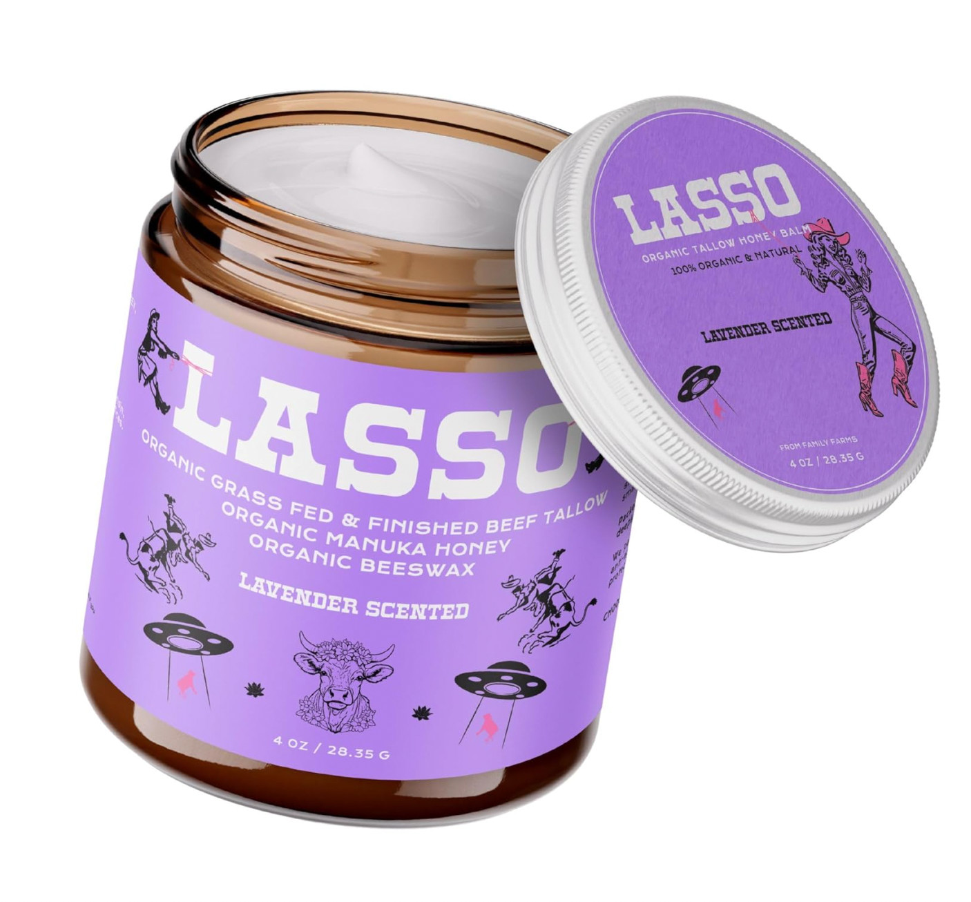 Lasso Organic Grass Fed Tallow Honey Balm Moisturizer -New Sealed 4 Oz -Lavender