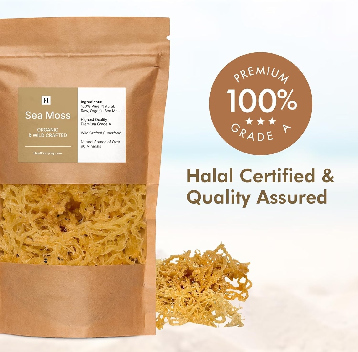 HalalEveryDay Wildcrafted Irish Sea Moss 1lb 100% Pure Natural Golden Pack of 2