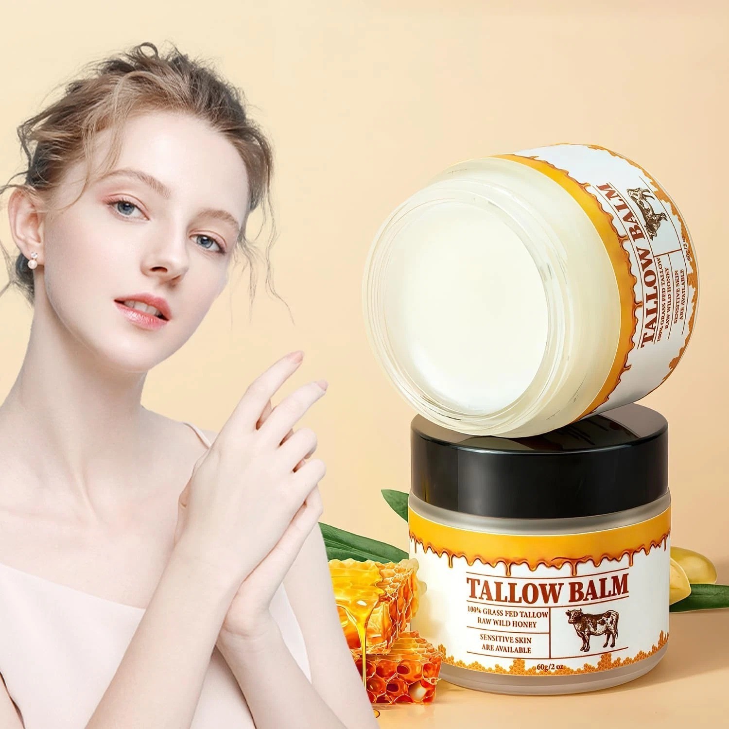 2 Pack Tallow and Honey Balm, Premium Beef Tallow and Wild Honey,Balm for Skin