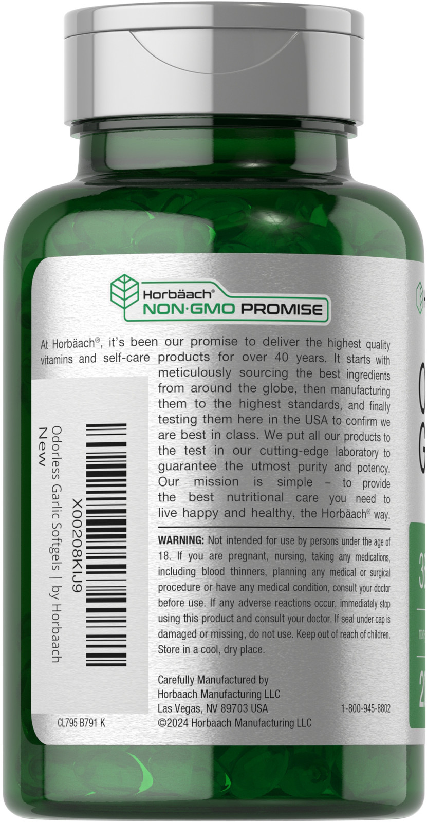 Odorless Garlic Pills 3600 mg | 250 Softgels | Ultra Potent | by Horbaach